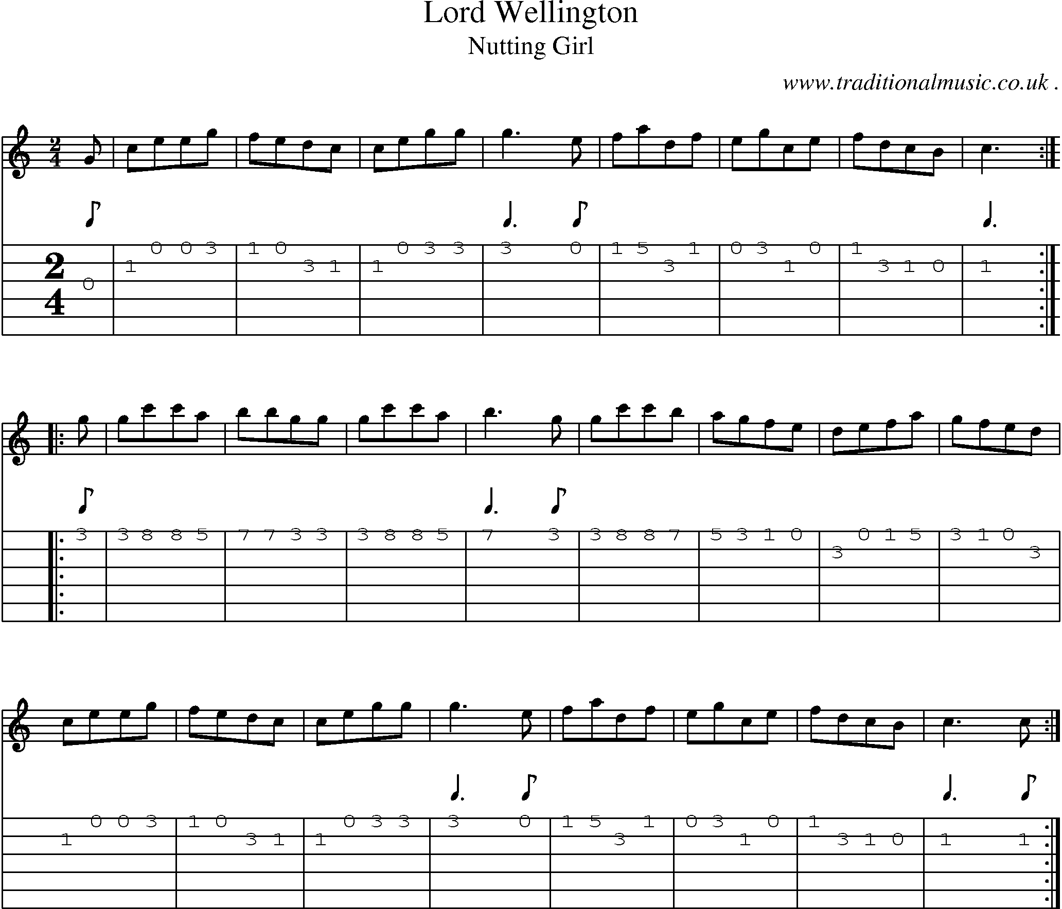 Sheet-Music and Guitar Tabs for Lord Wellington