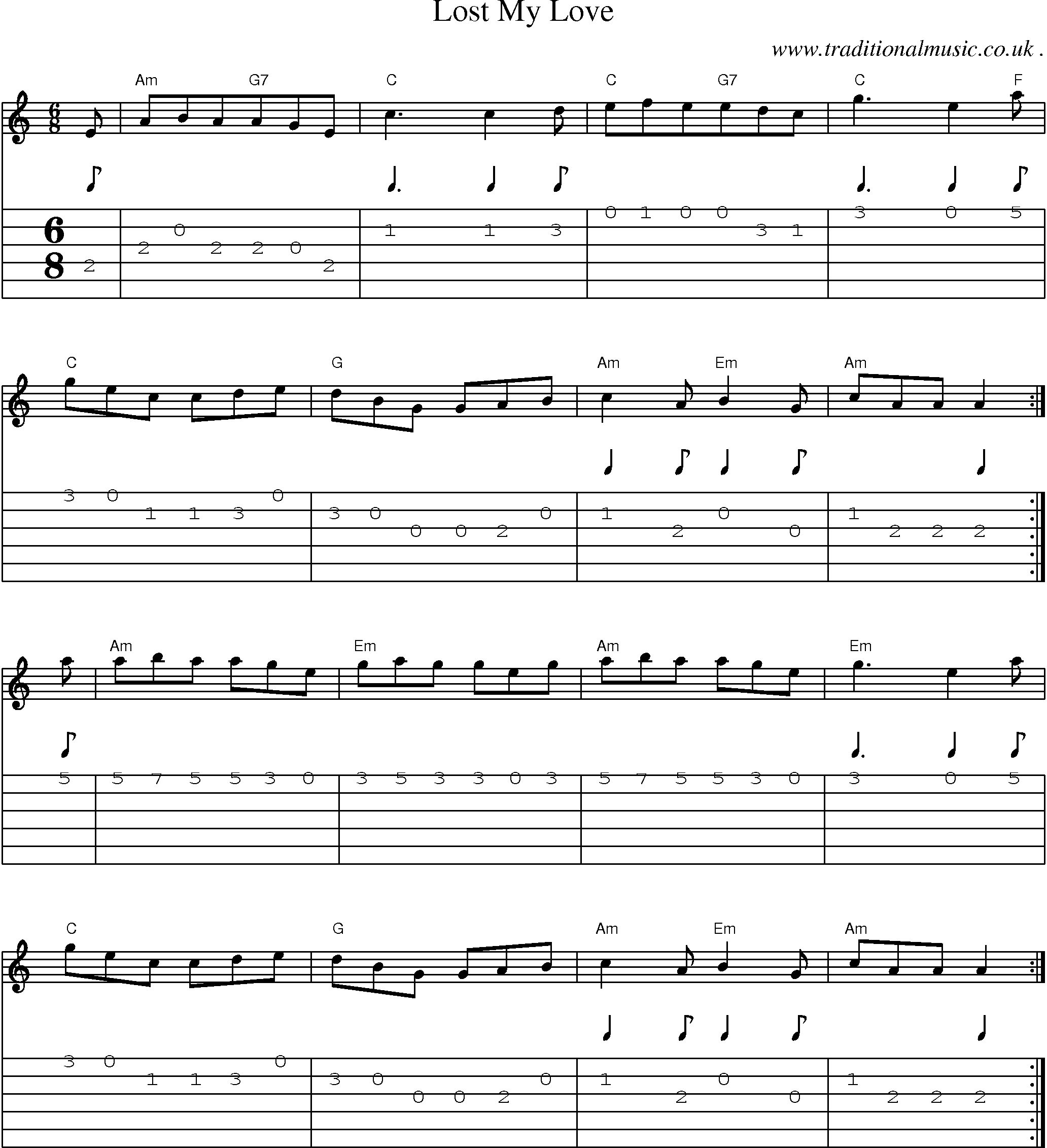 Sheet-Music and Guitar Tabs for Lost My Love