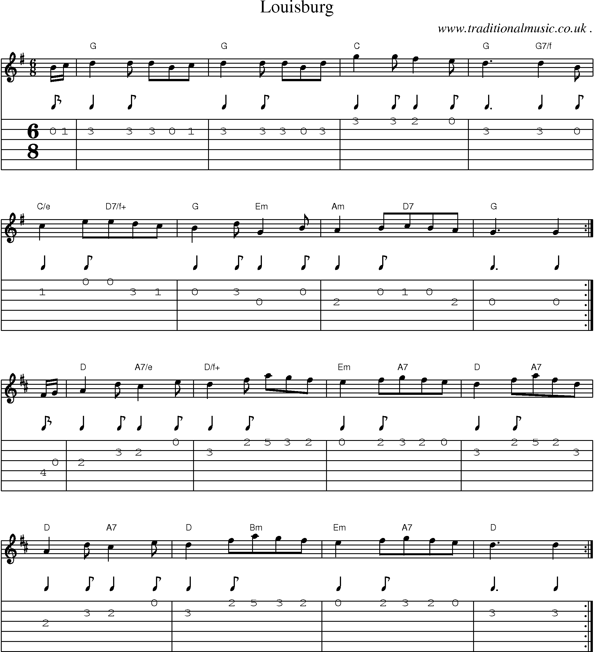Sheet-Music and Guitar Tabs for Louisburg