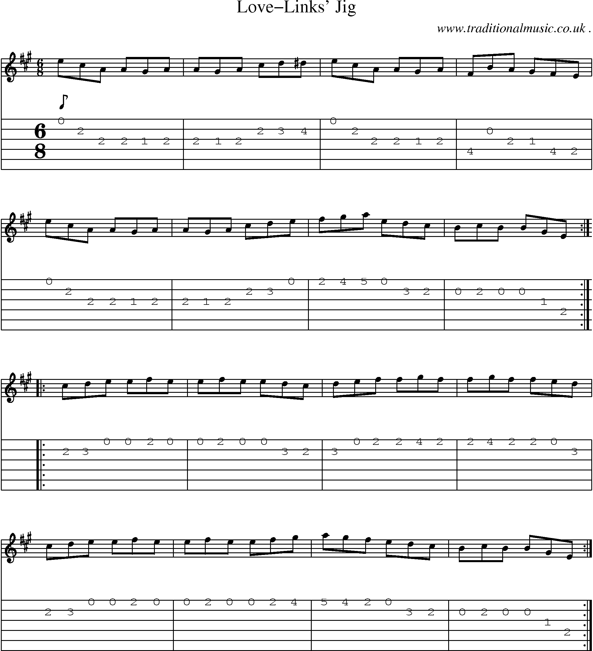 Sheet-Music and Guitar Tabs for Love-links Jig
