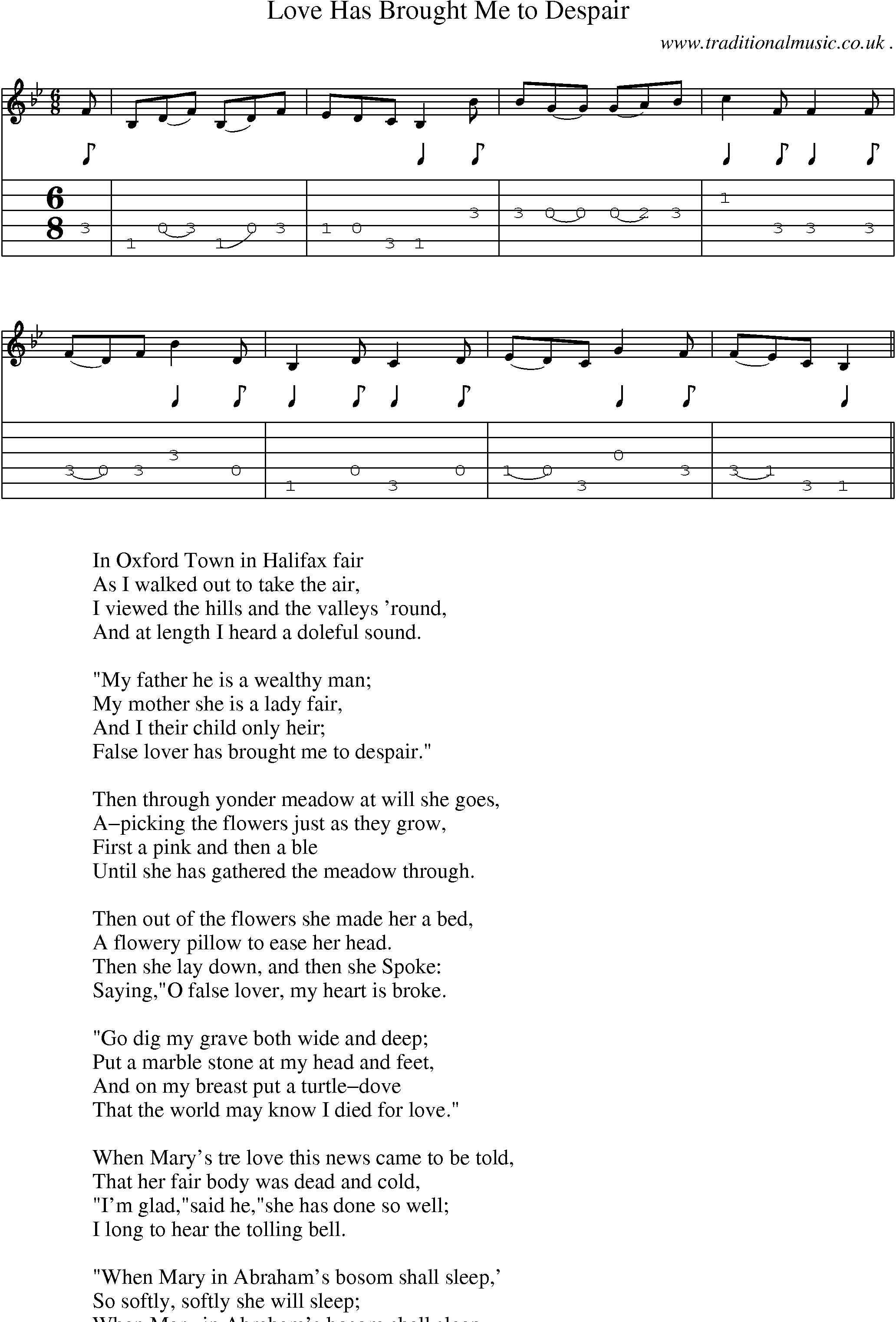 Sheet-Music and Guitar Tabs for Love Has Brought Me To Despair