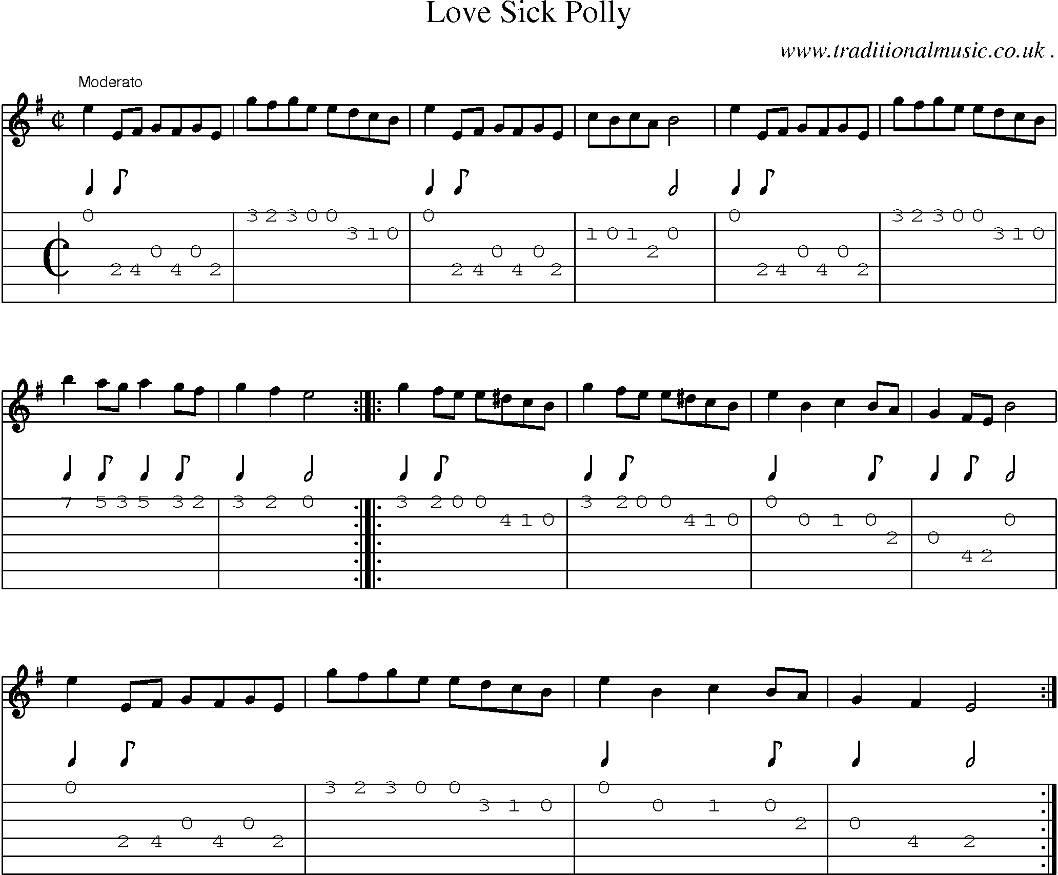 Sheet-Music and Guitar Tabs for Love Sick Polly