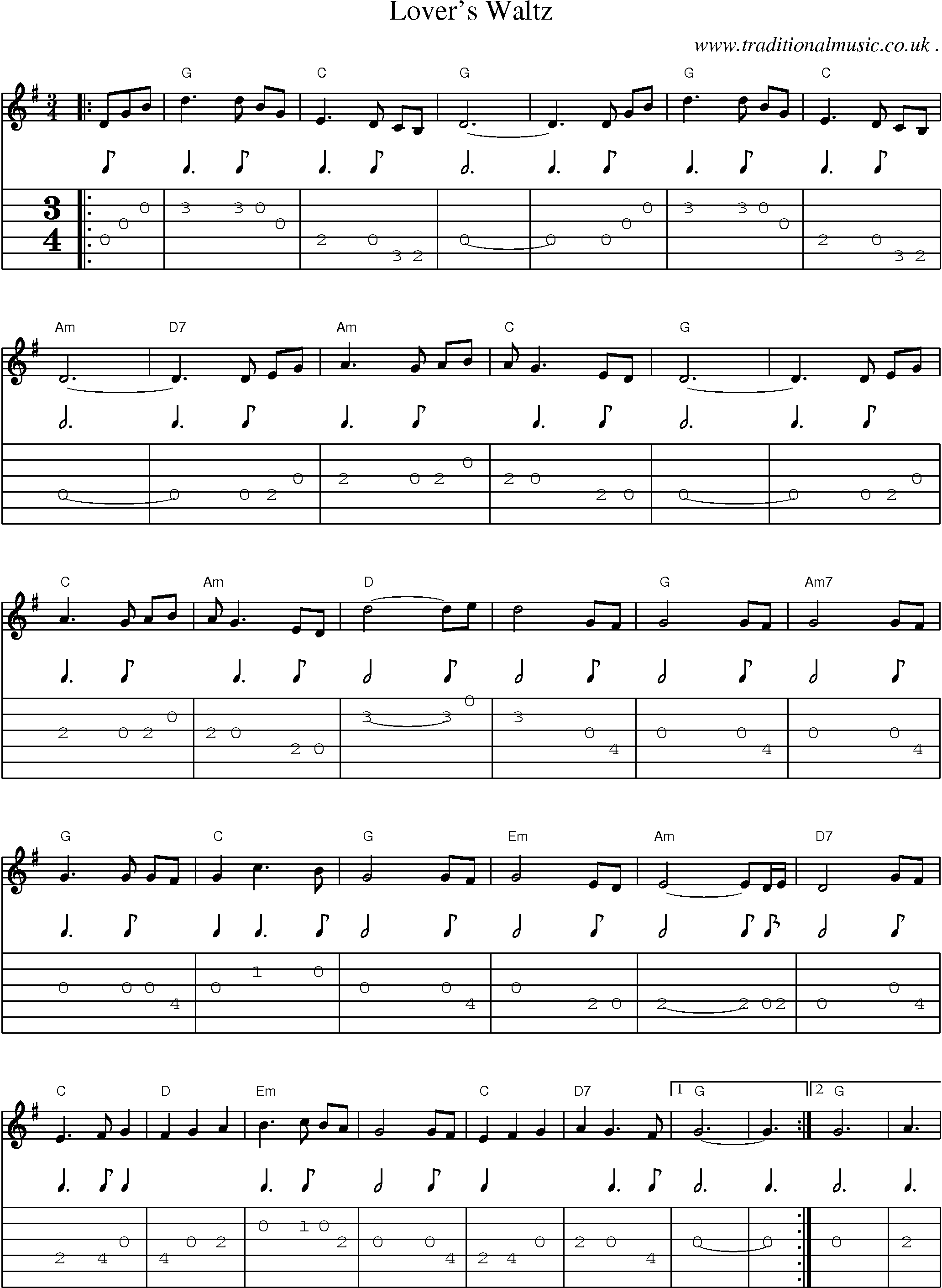 Sheet-Music and Guitar Tabs for Lovers Waltz