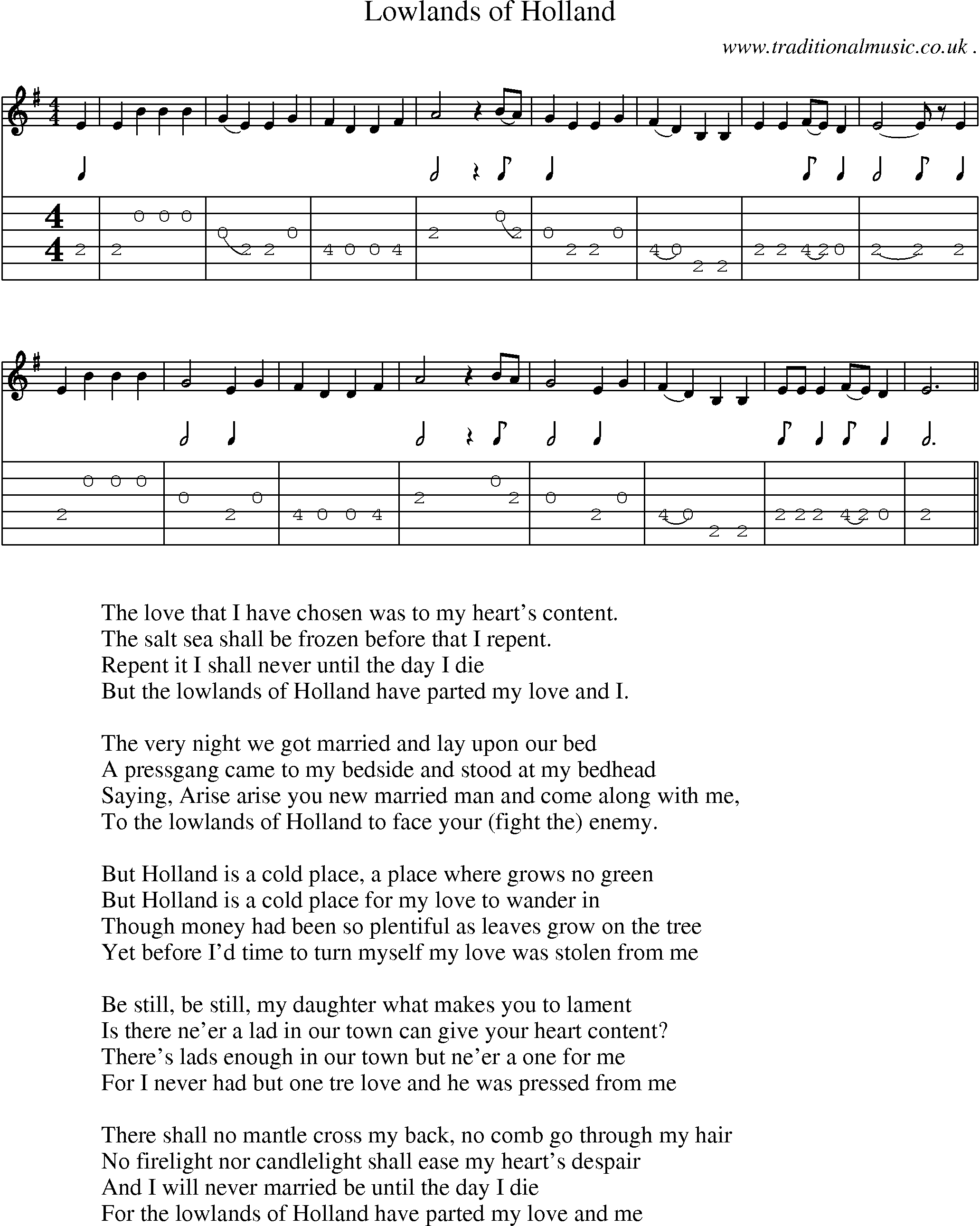 Sheet-Music and Guitar Tabs for Lowlands Of Holland
