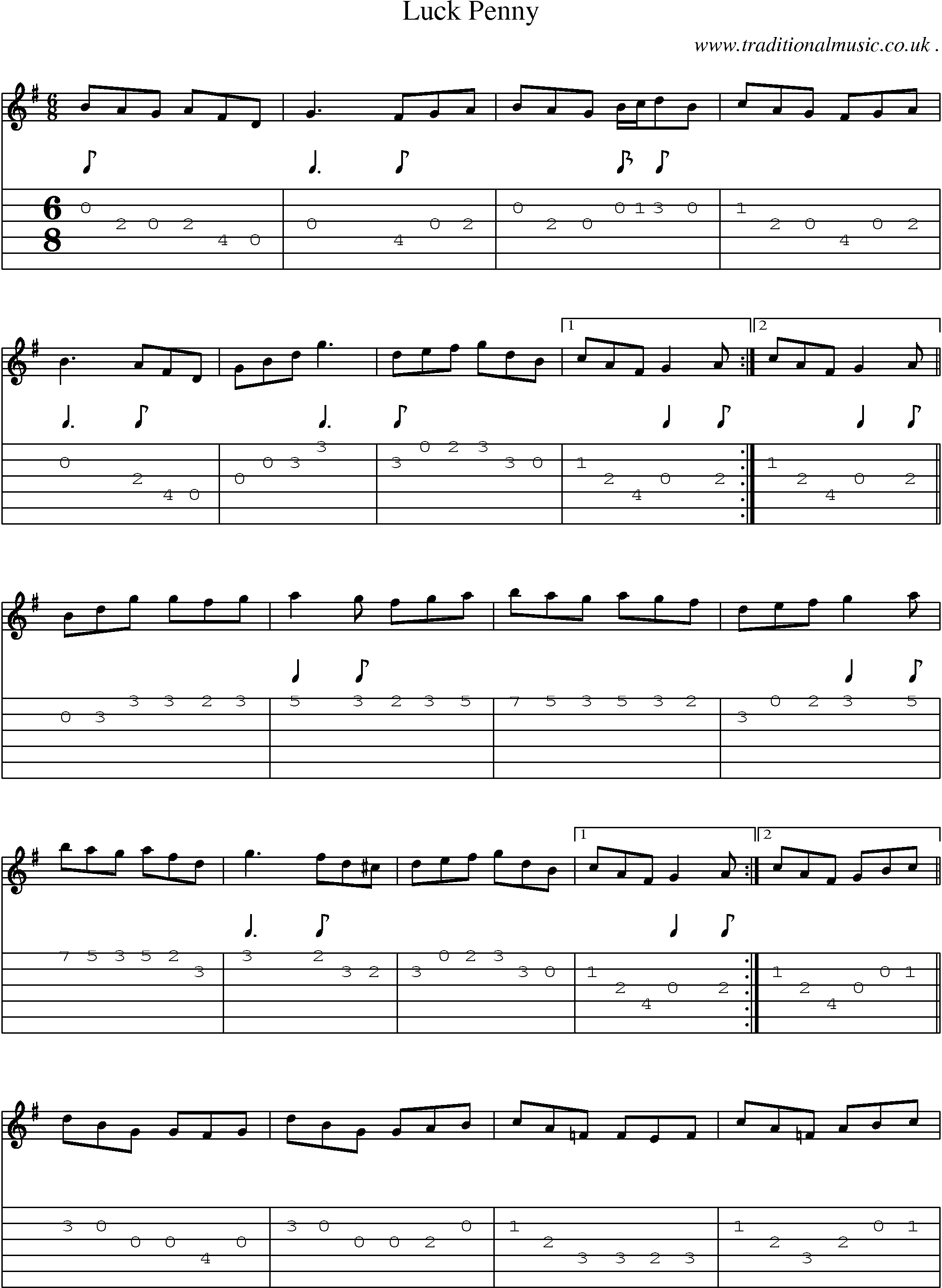 Sheet-Music and Guitar Tabs for Luck Penny