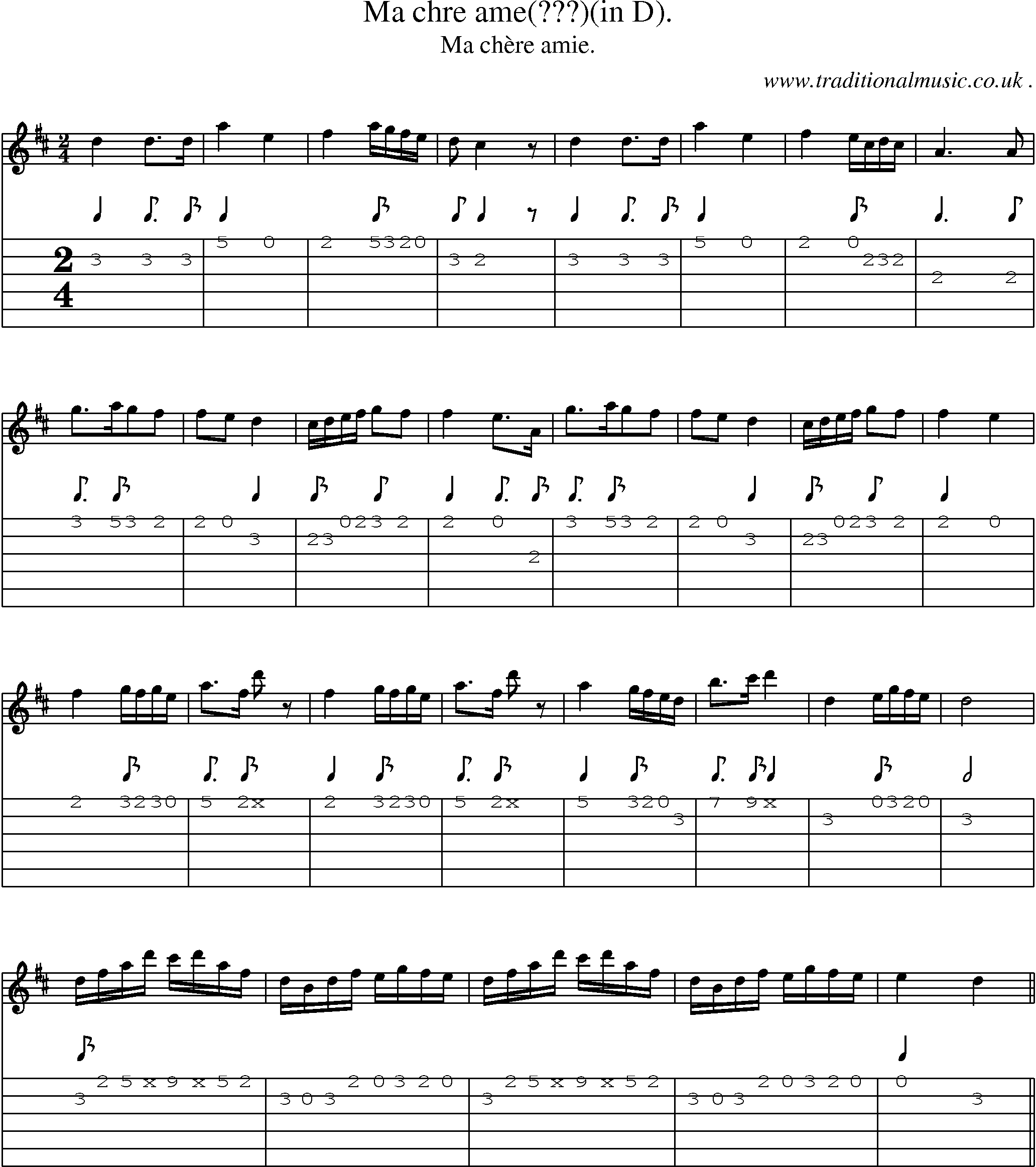 Sheet-Music and Guitar Tabs for Ma Chre Ame(in D)