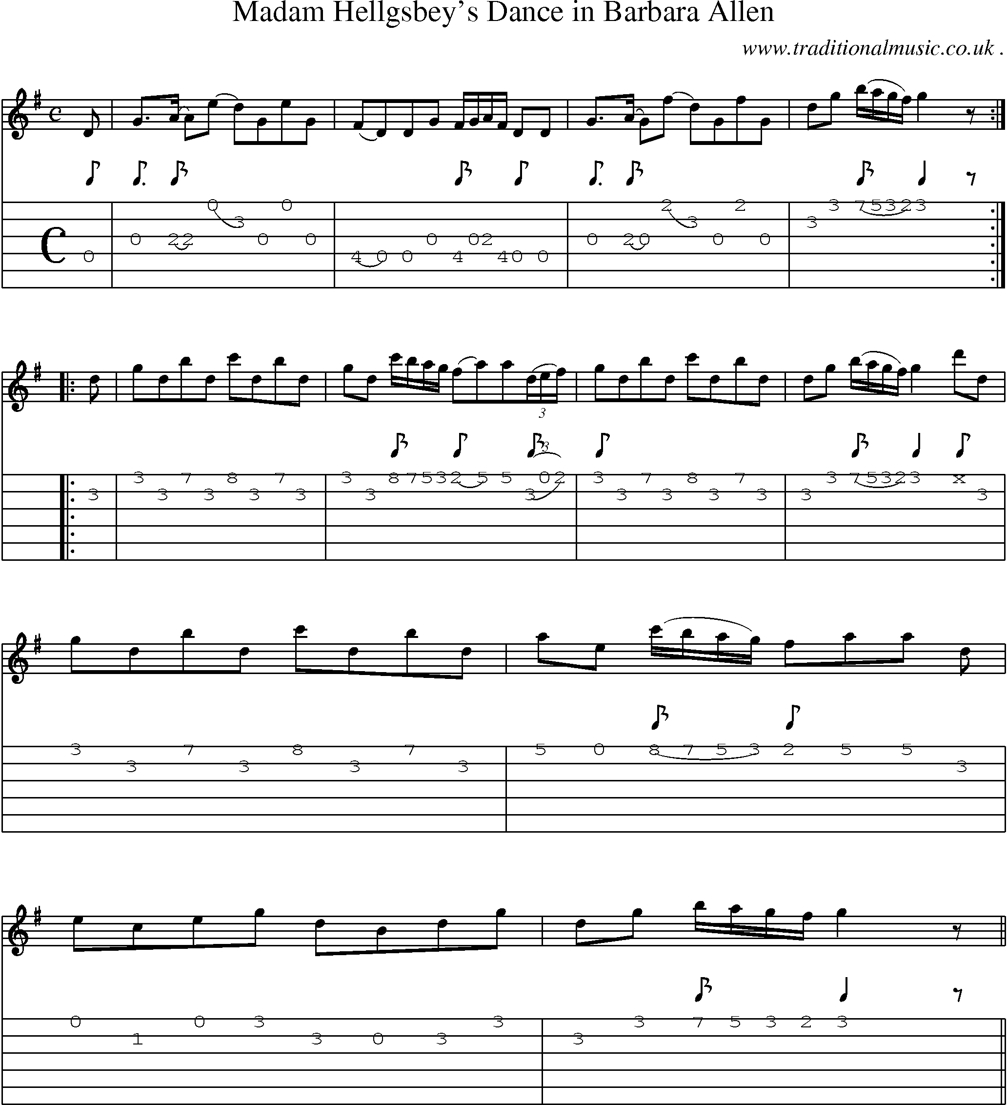 Sheet-Music and Guitar Tabs for Madam Hellgsbeys Dance In Barbara Allen