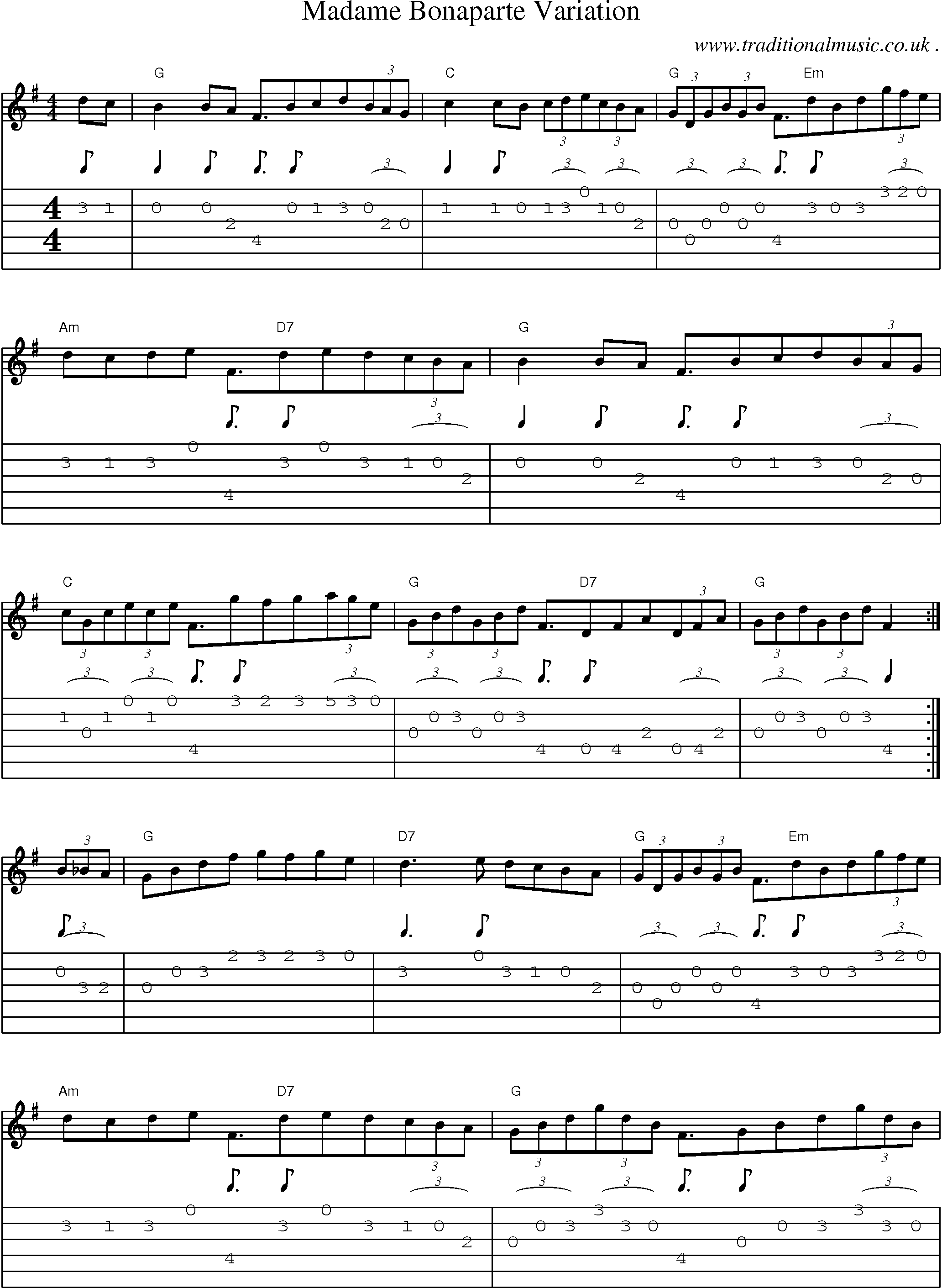 Sheet-Music and Guitar Tabs for Madame Bonaparte Variation