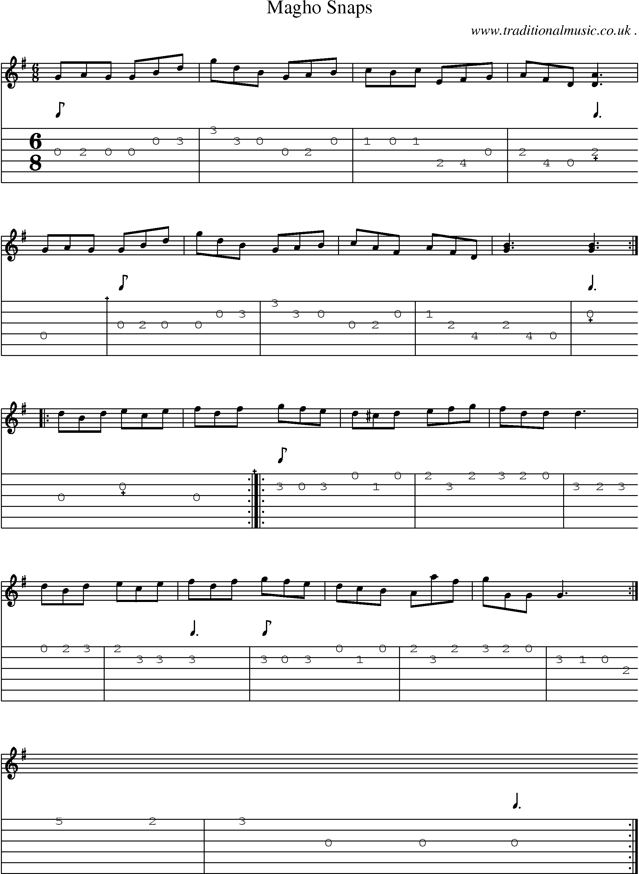 Sheet-Music and Guitar Tabs for Magho Snaps