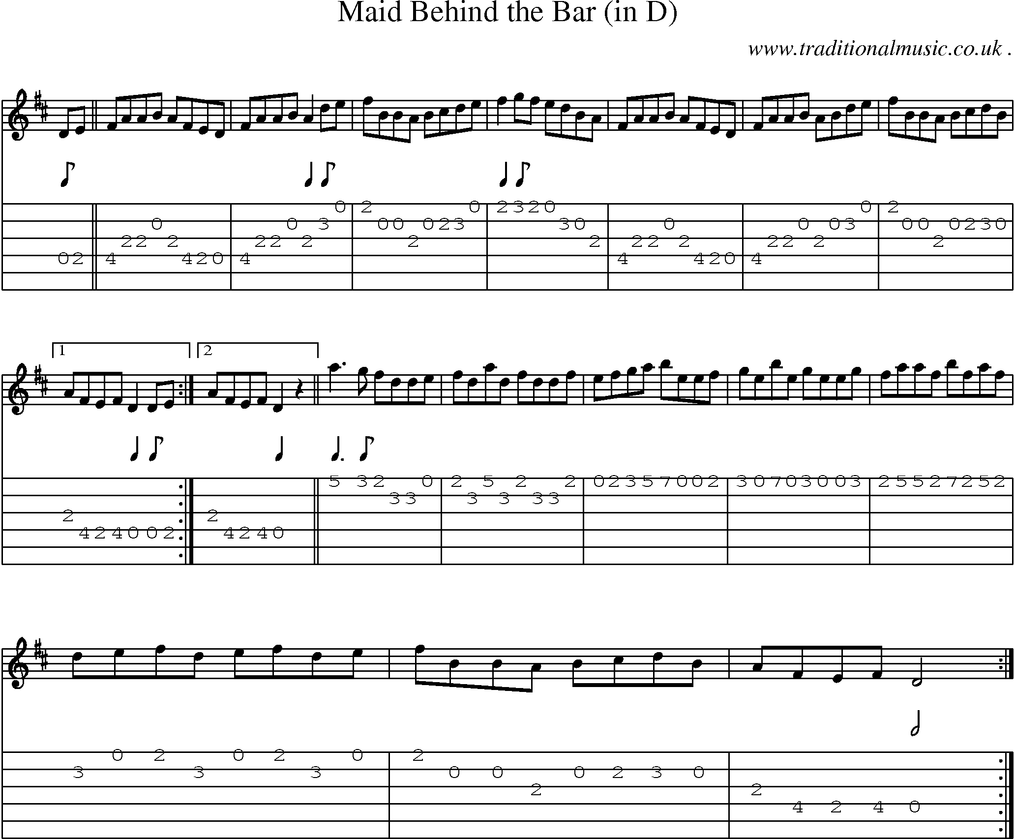 Sheet-Music and Guitar Tabs for Maid Behind The Bar (in D)