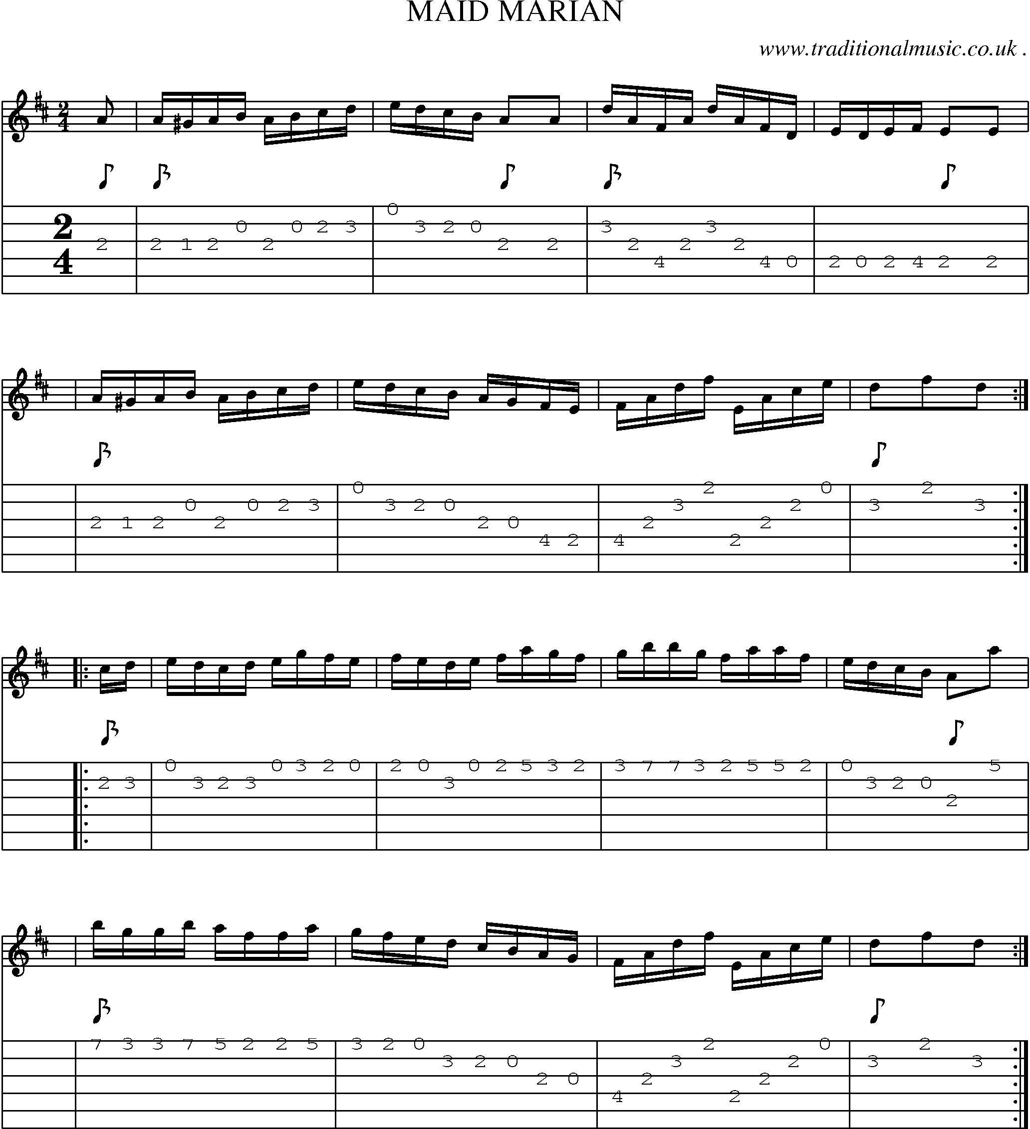 Sheet-Music and Guitar Tabs for Maid Marian