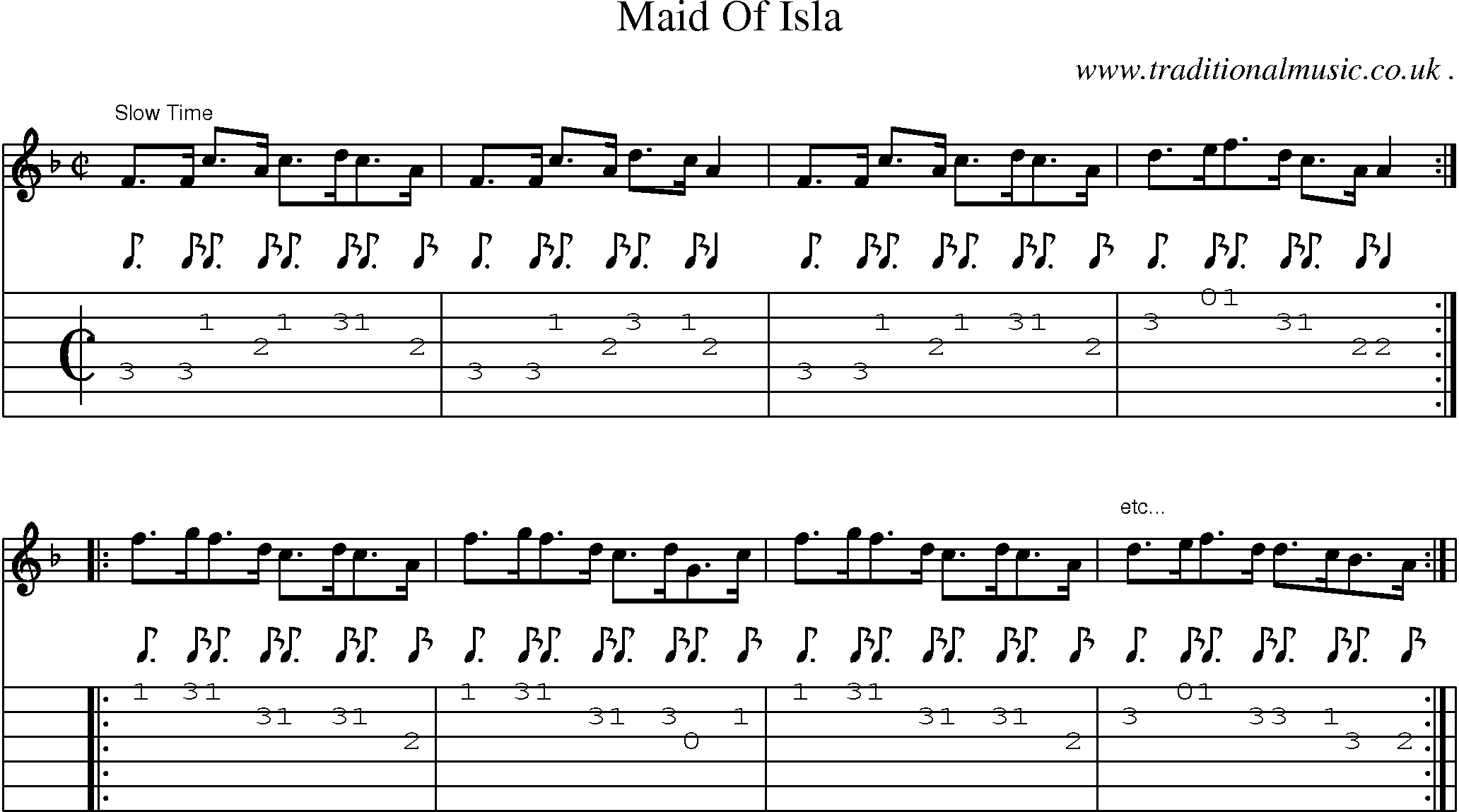 Sheet-Music and Guitar Tabs for Maid Of Isla