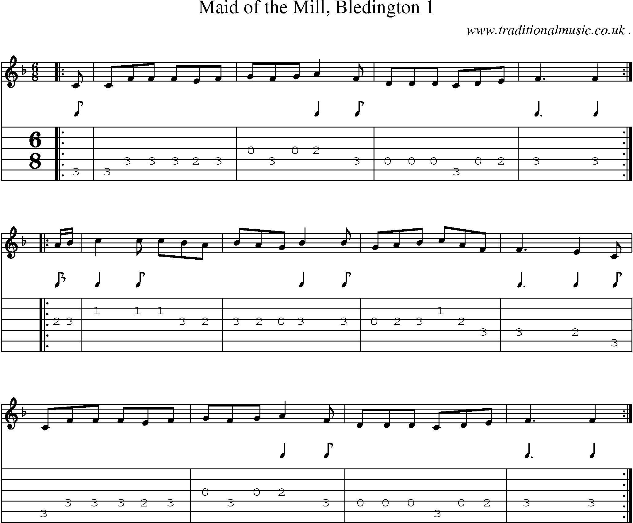 Sheet-Music and Guitar Tabs for Maid Of The Mill Bledington 1