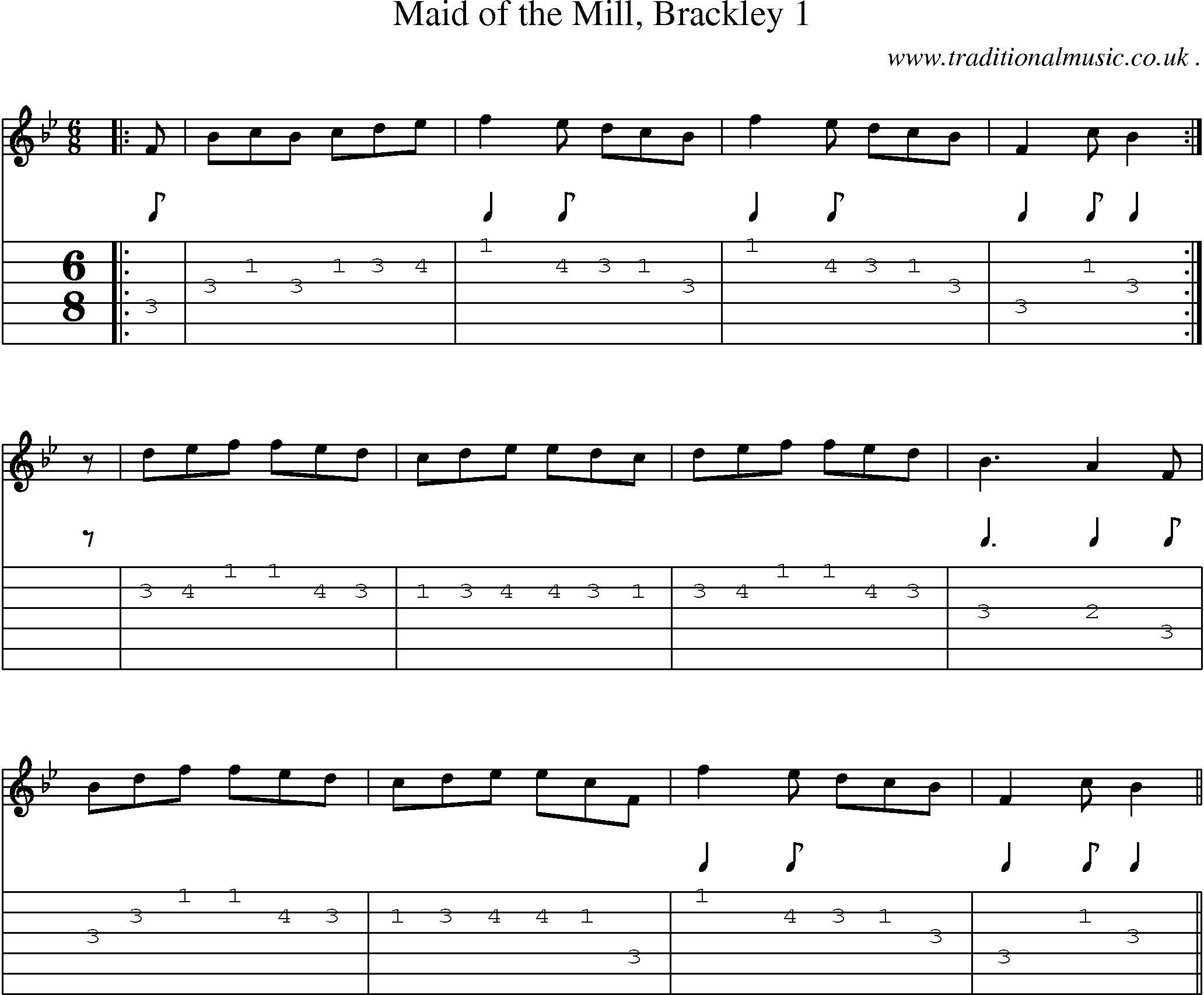 Sheet-Music and Guitar Tabs for Maid Of The Mill Brackley 1