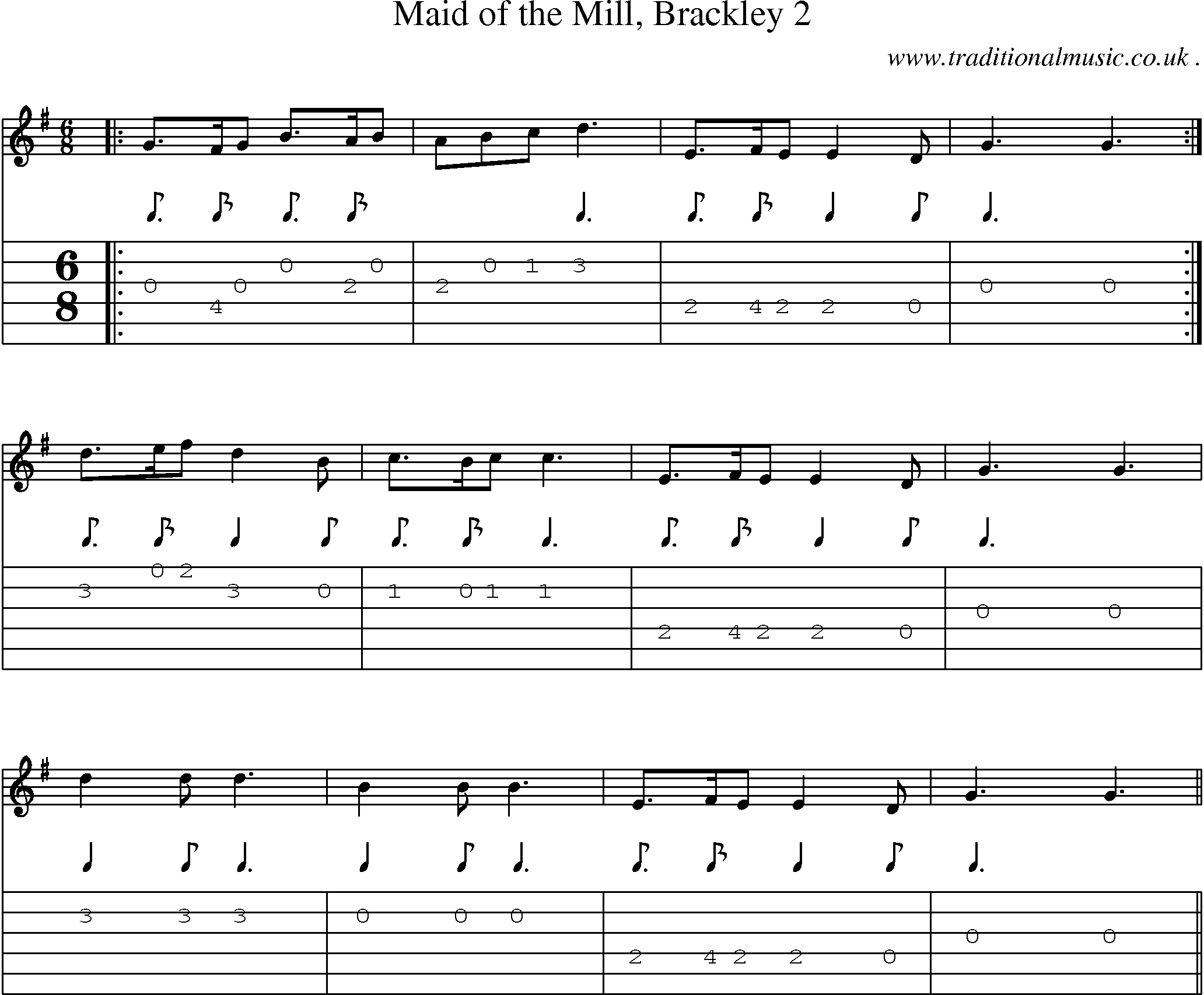 Sheet-Music and Guitar Tabs for Maid Of The Mill Brackley 2