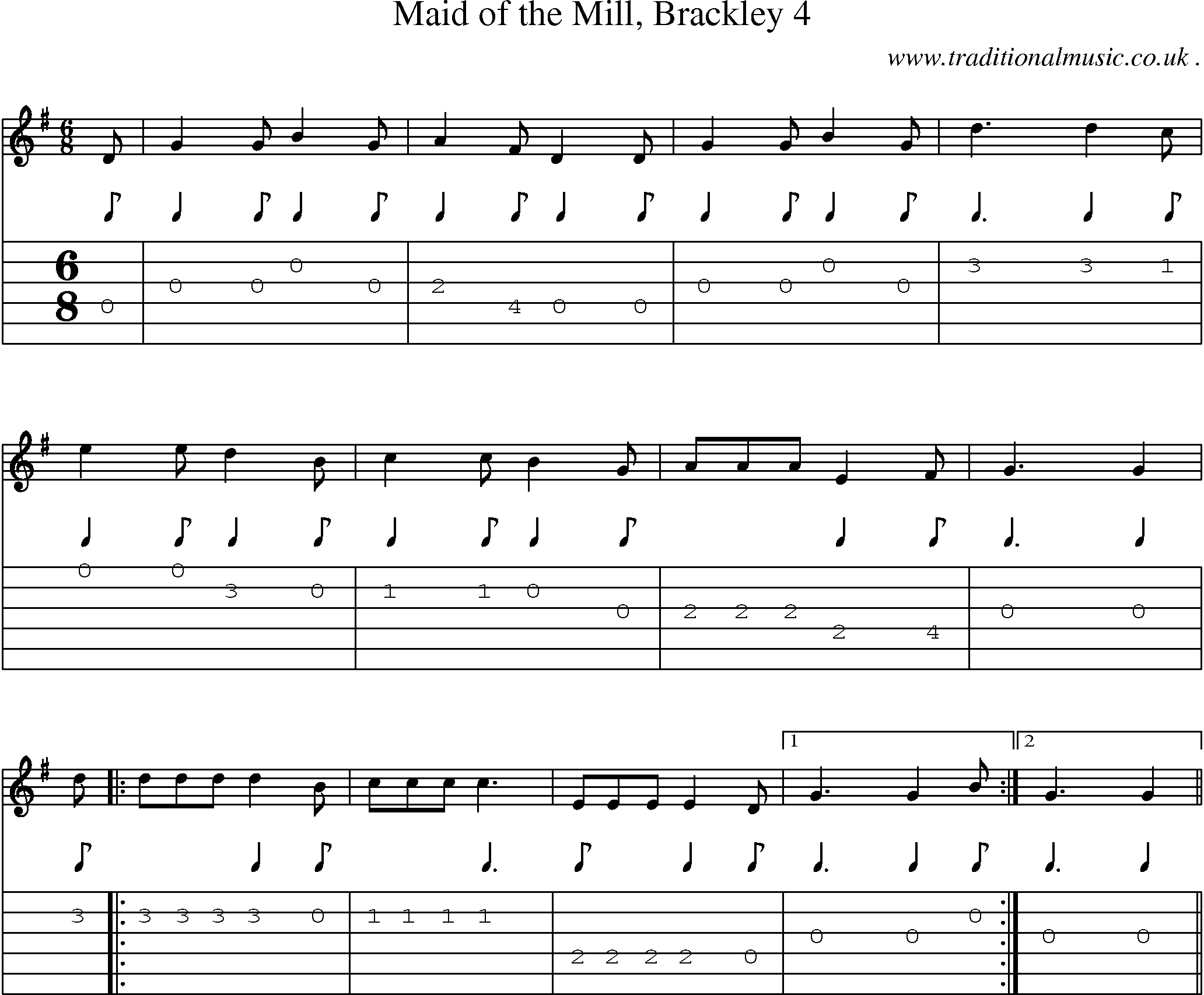 Sheet-Music and Guitar Tabs for Maid Of The Mill Brackley 4