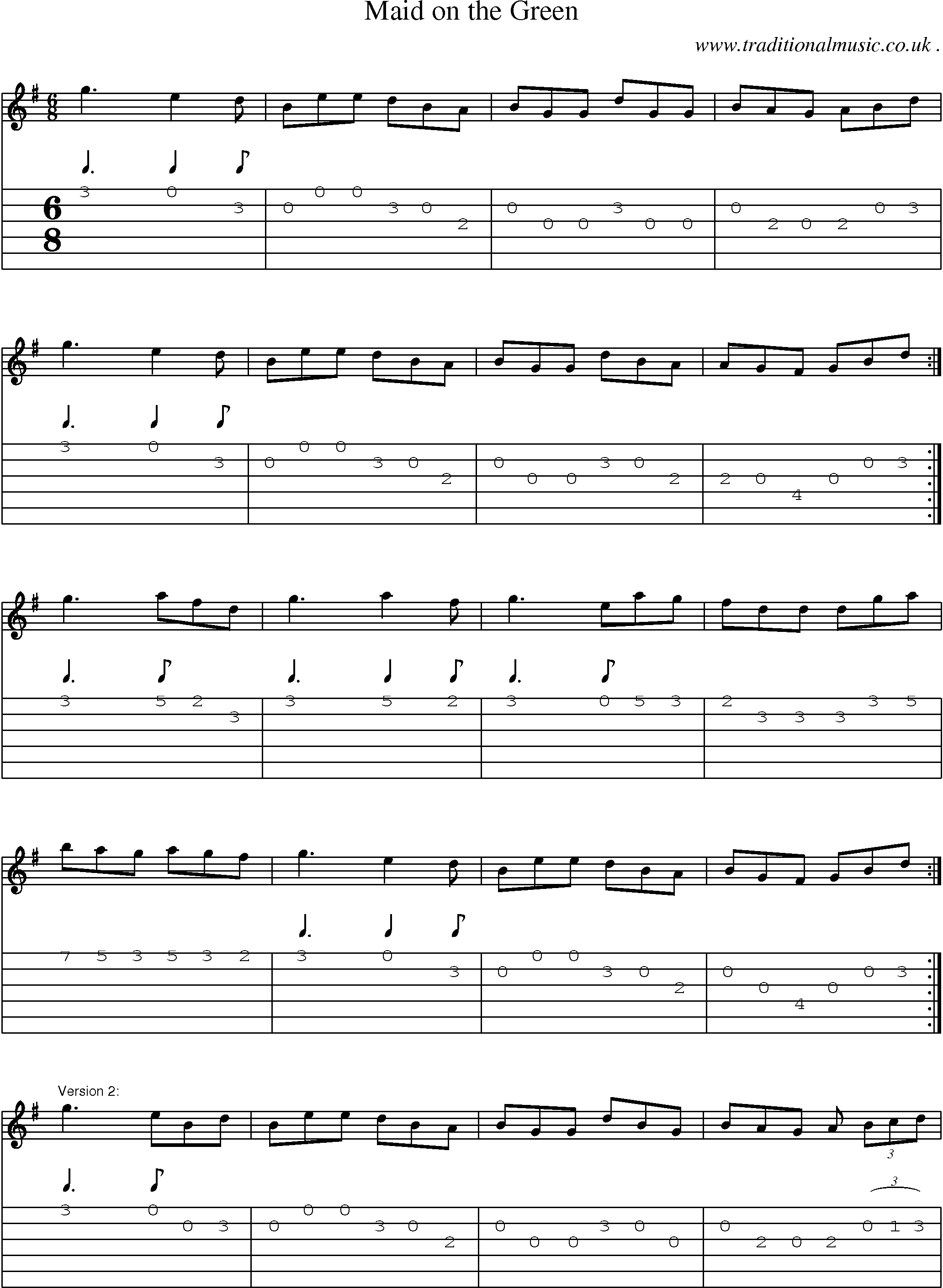 Sheet-Music and Guitar Tabs for Maid On The Green