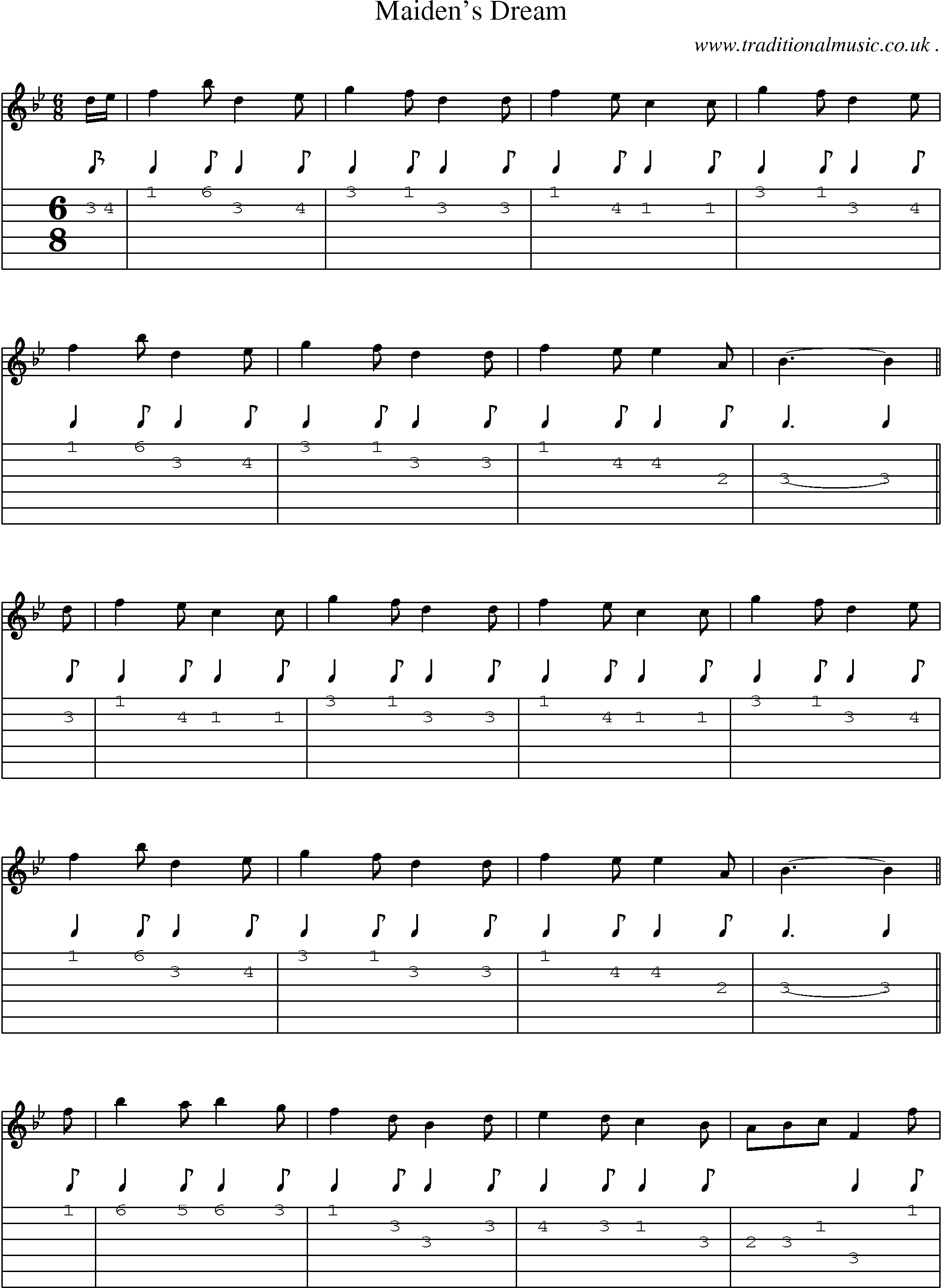 Sheet-Music and Guitar Tabs for Maidens Dream