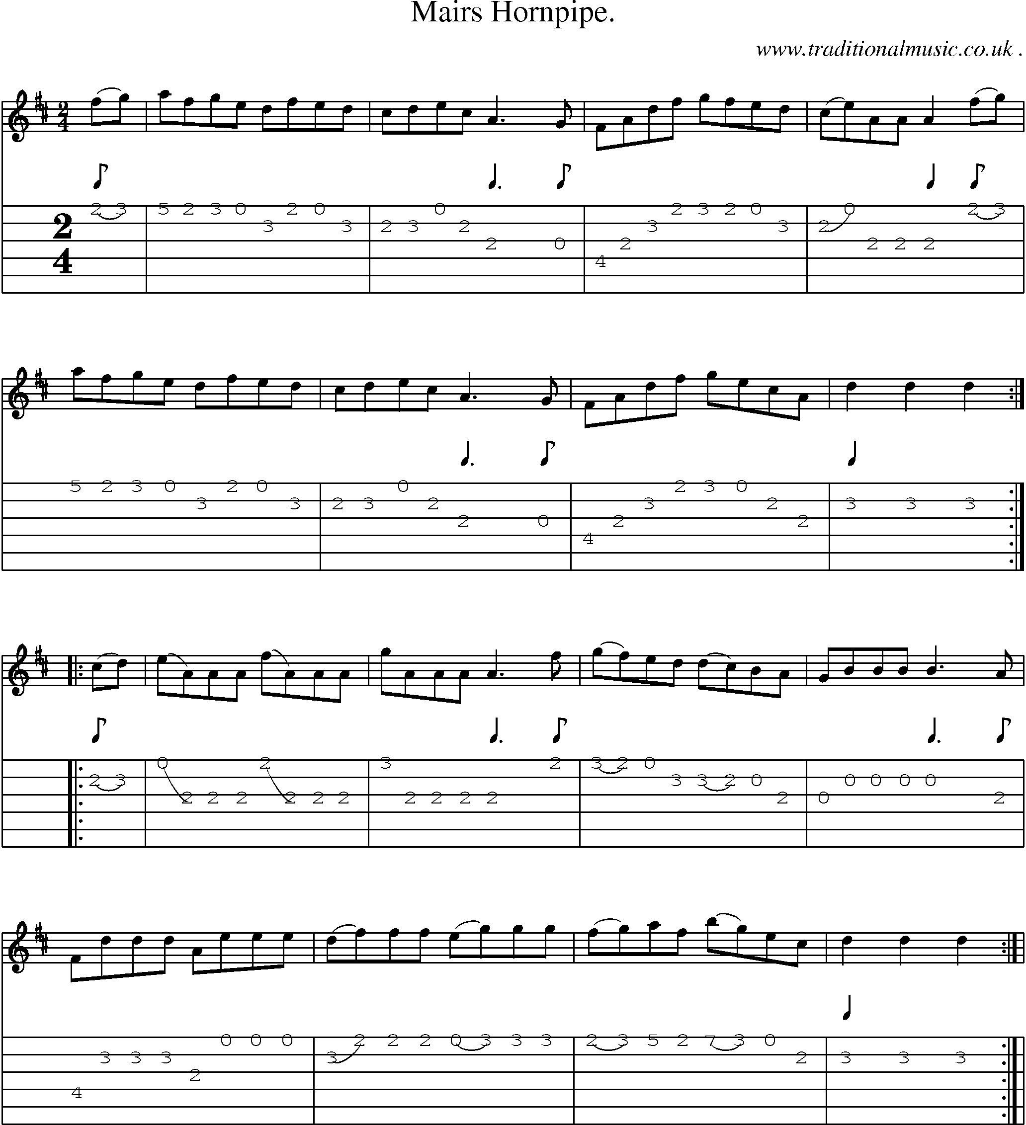 Sheet-Music and Guitar Tabs for Mairs Hornpipe