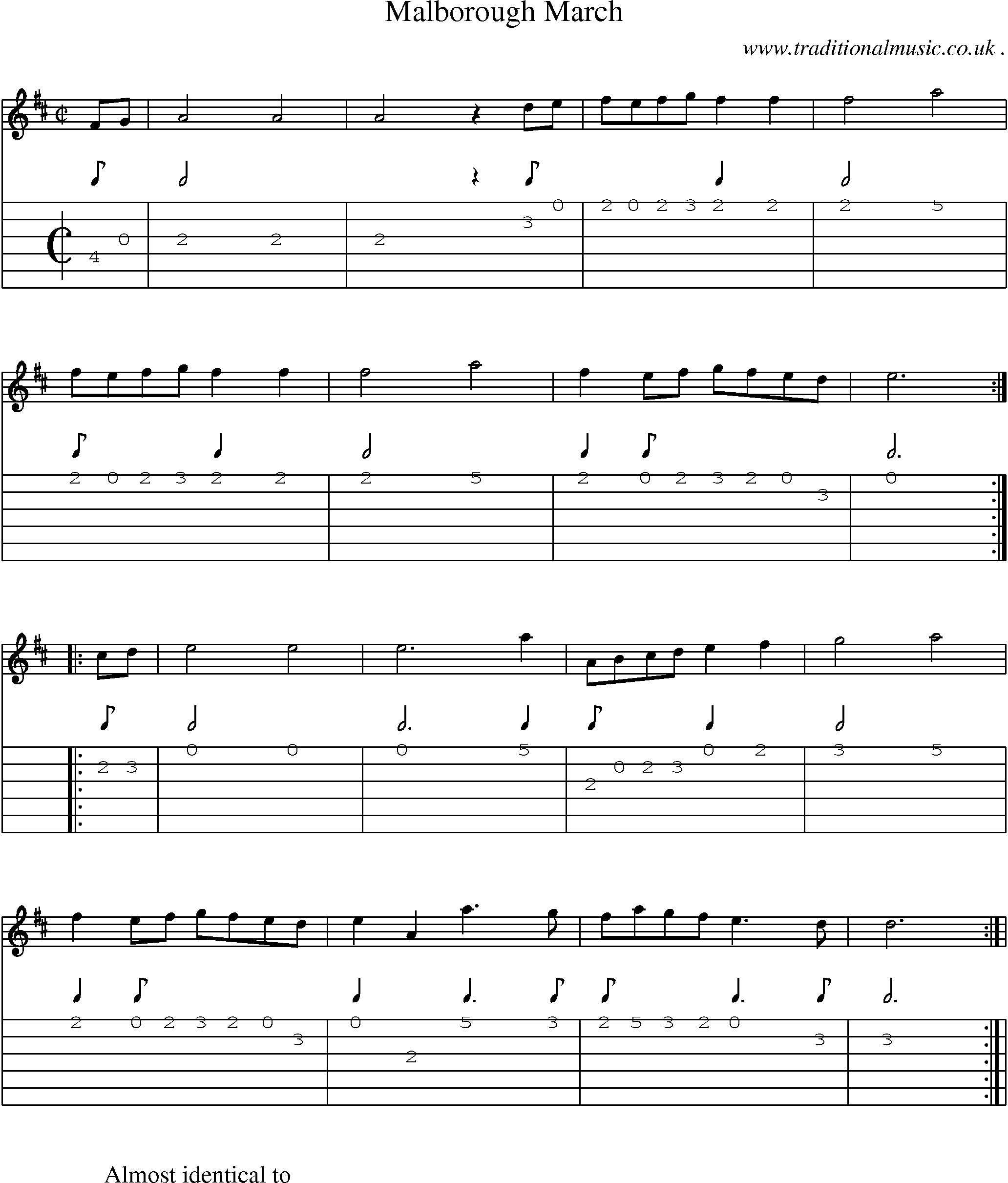Sheet-Music and Guitar Tabs for Malborough March