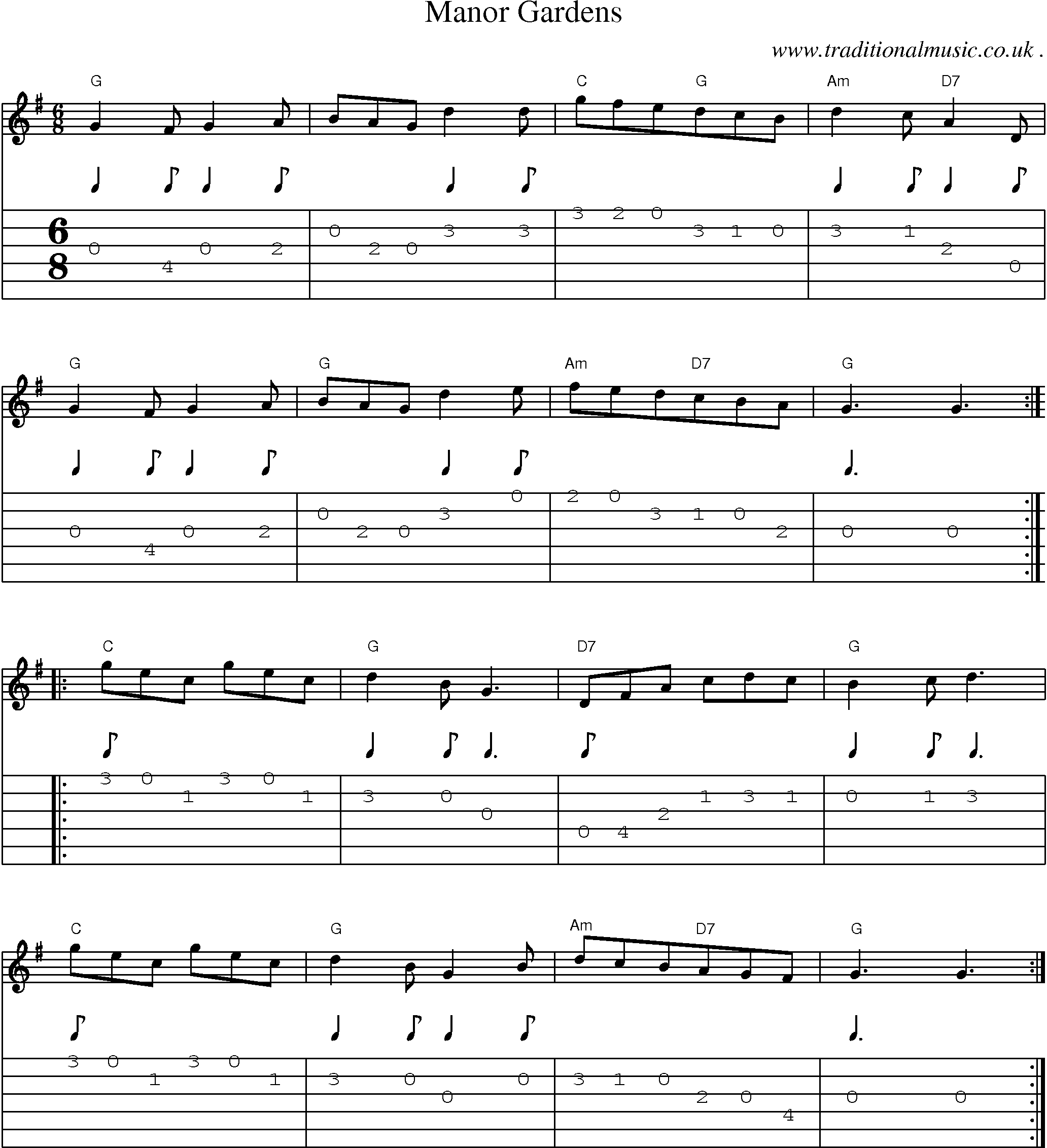 Sheet-Music and Guitar Tabs for Manor Gardens