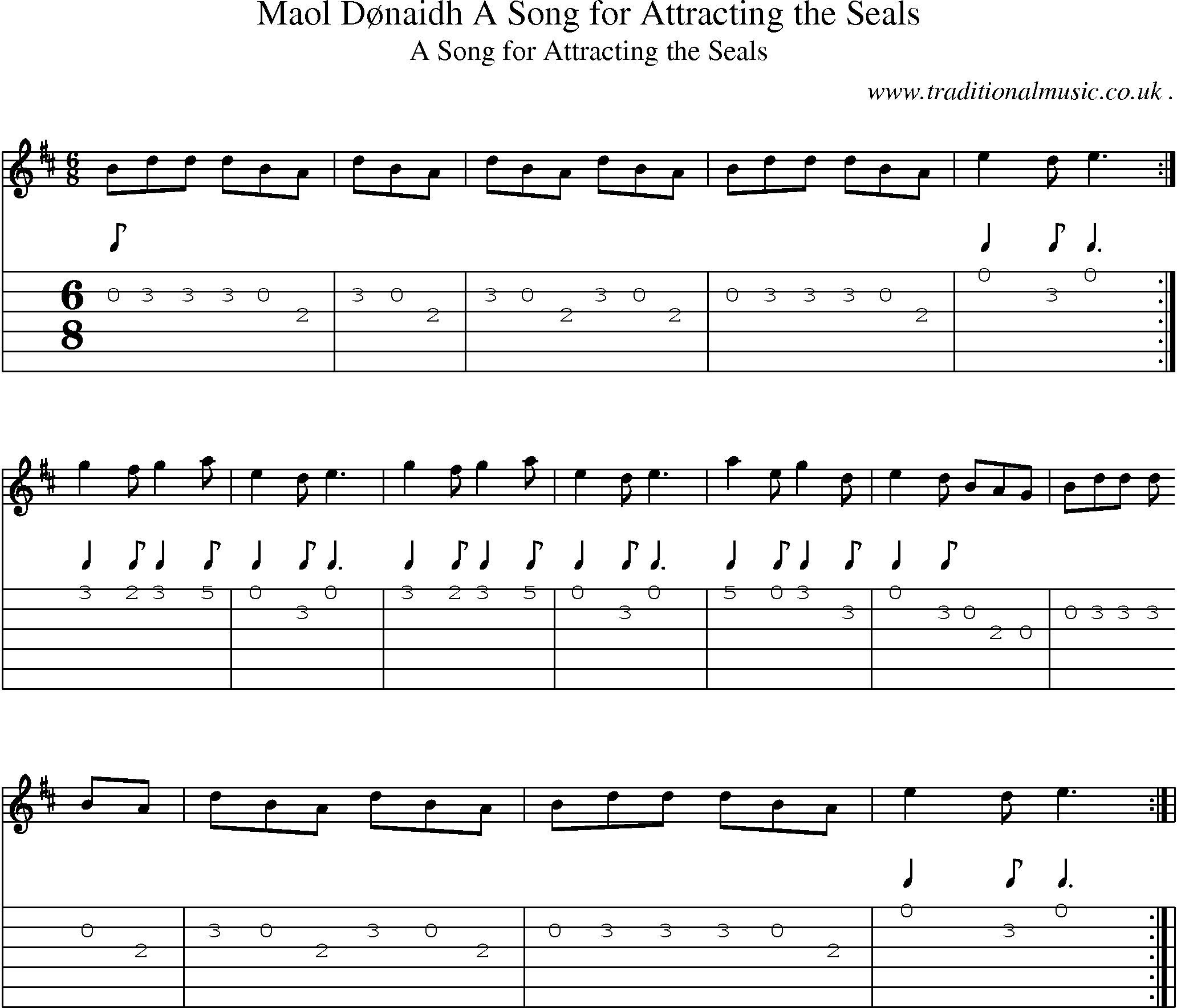 Sheet-Music and Guitar Tabs for Maol Donaidh A Song For Attracting The Seals