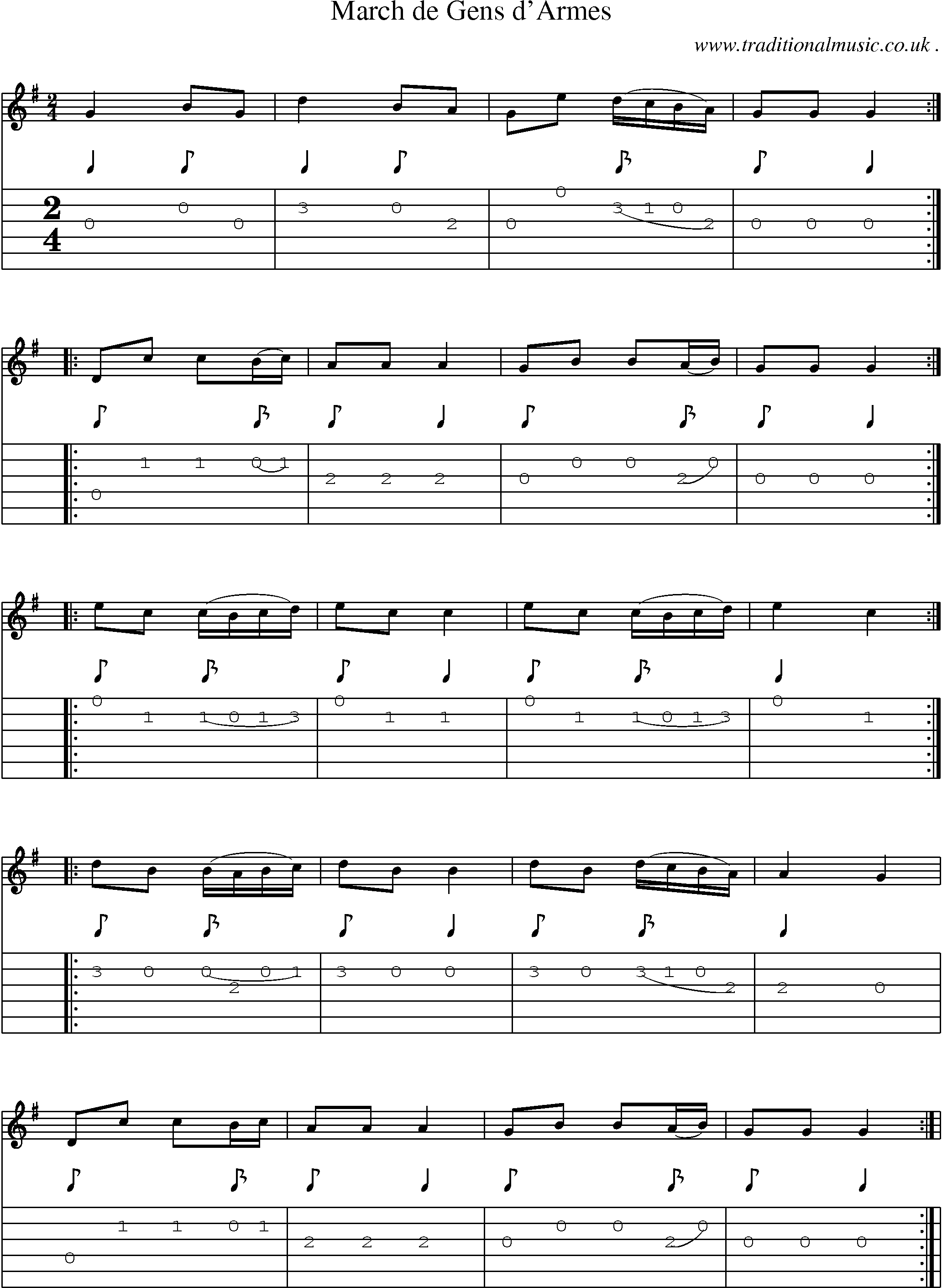 Sheet-Music and Guitar Tabs for March De Gens Darmes