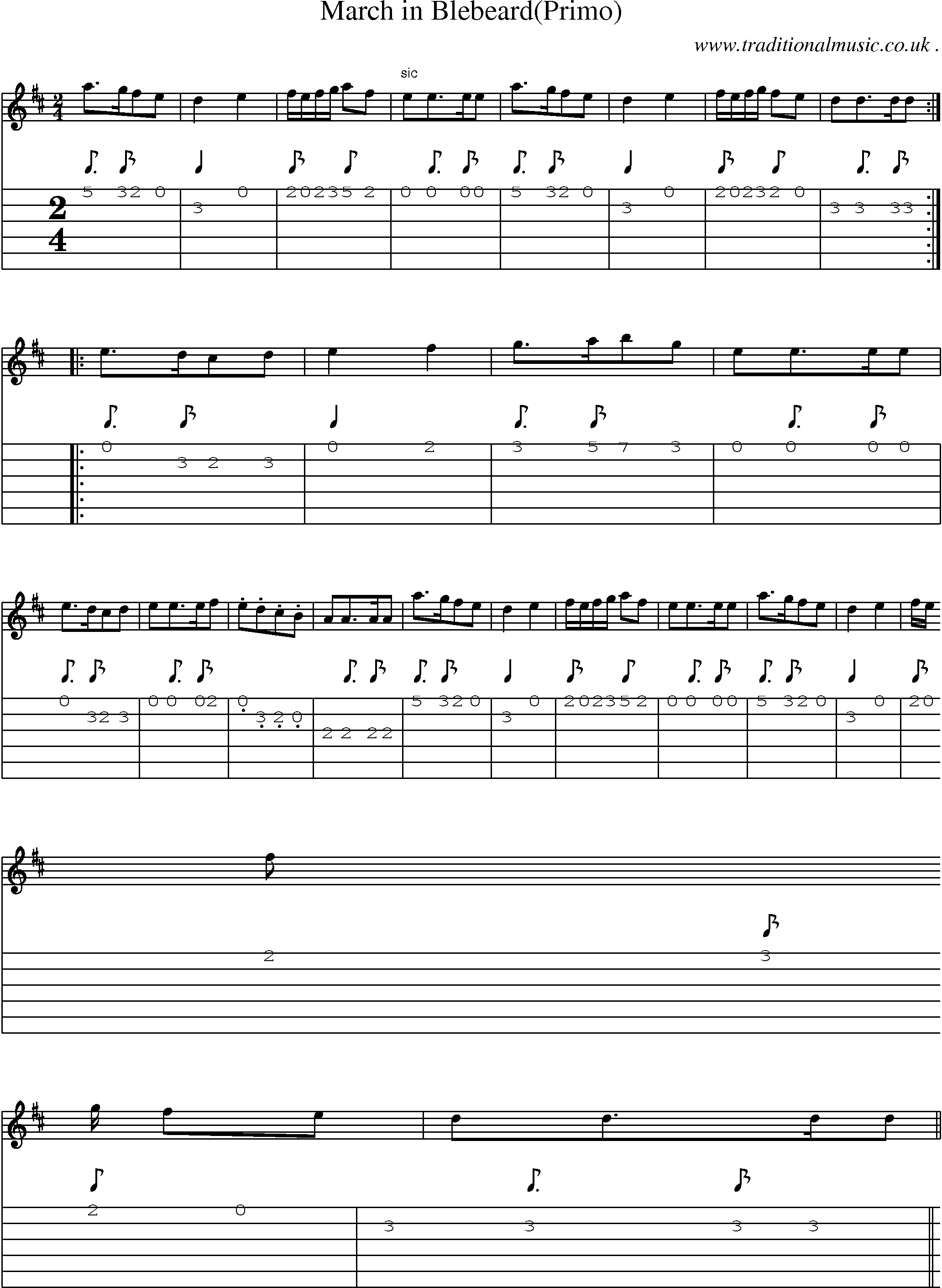 Sheet-Music and Guitar Tabs for March In Blebeard(primo)