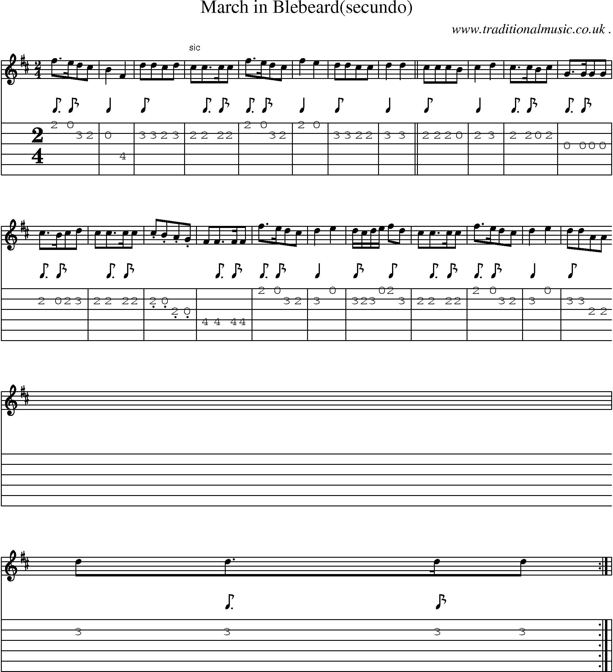 Sheet-Music and Guitar Tabs for March In Blebeard(secundo)