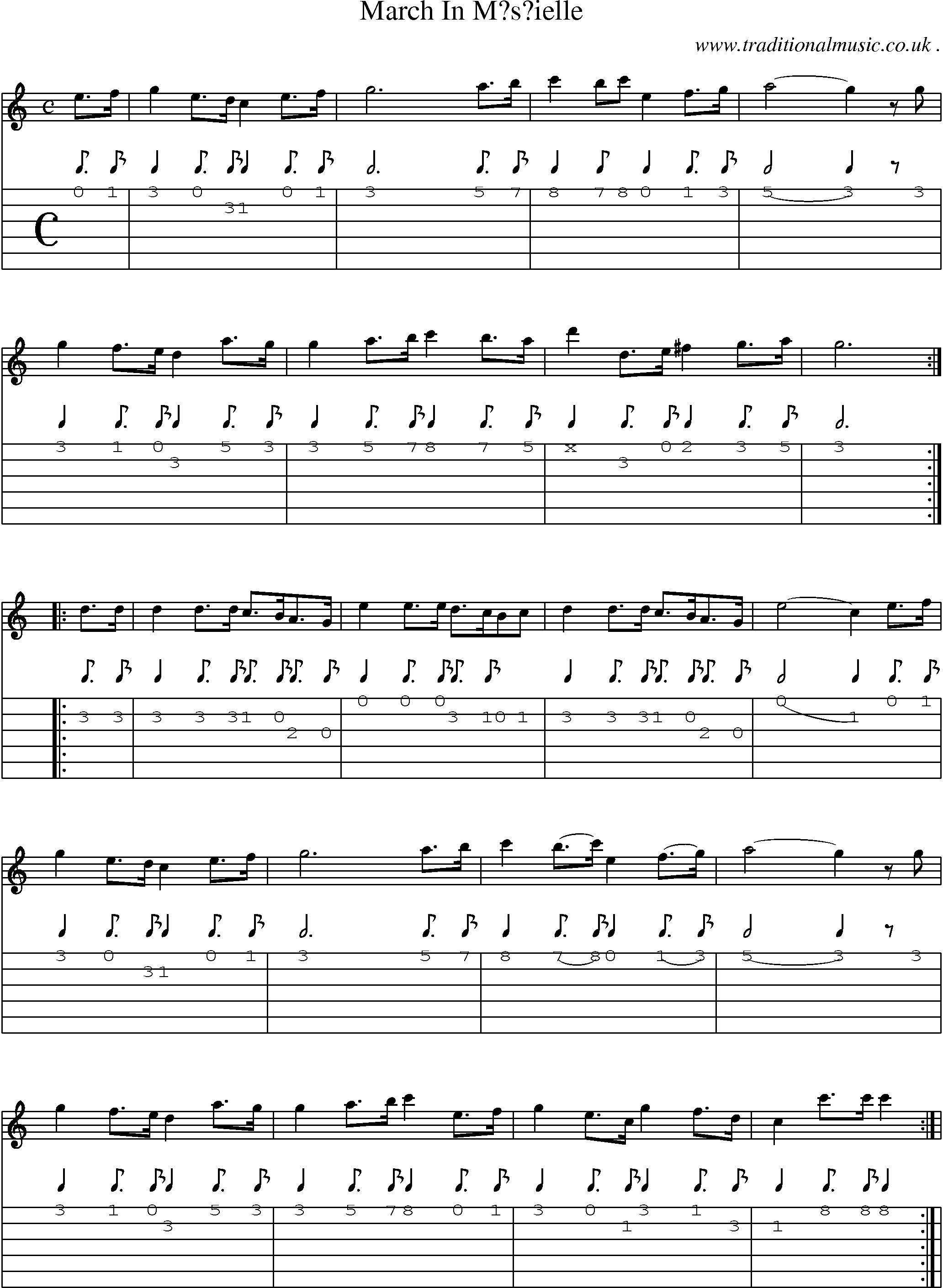 Sheet-Music and Guitar Tabs for March In Msielle