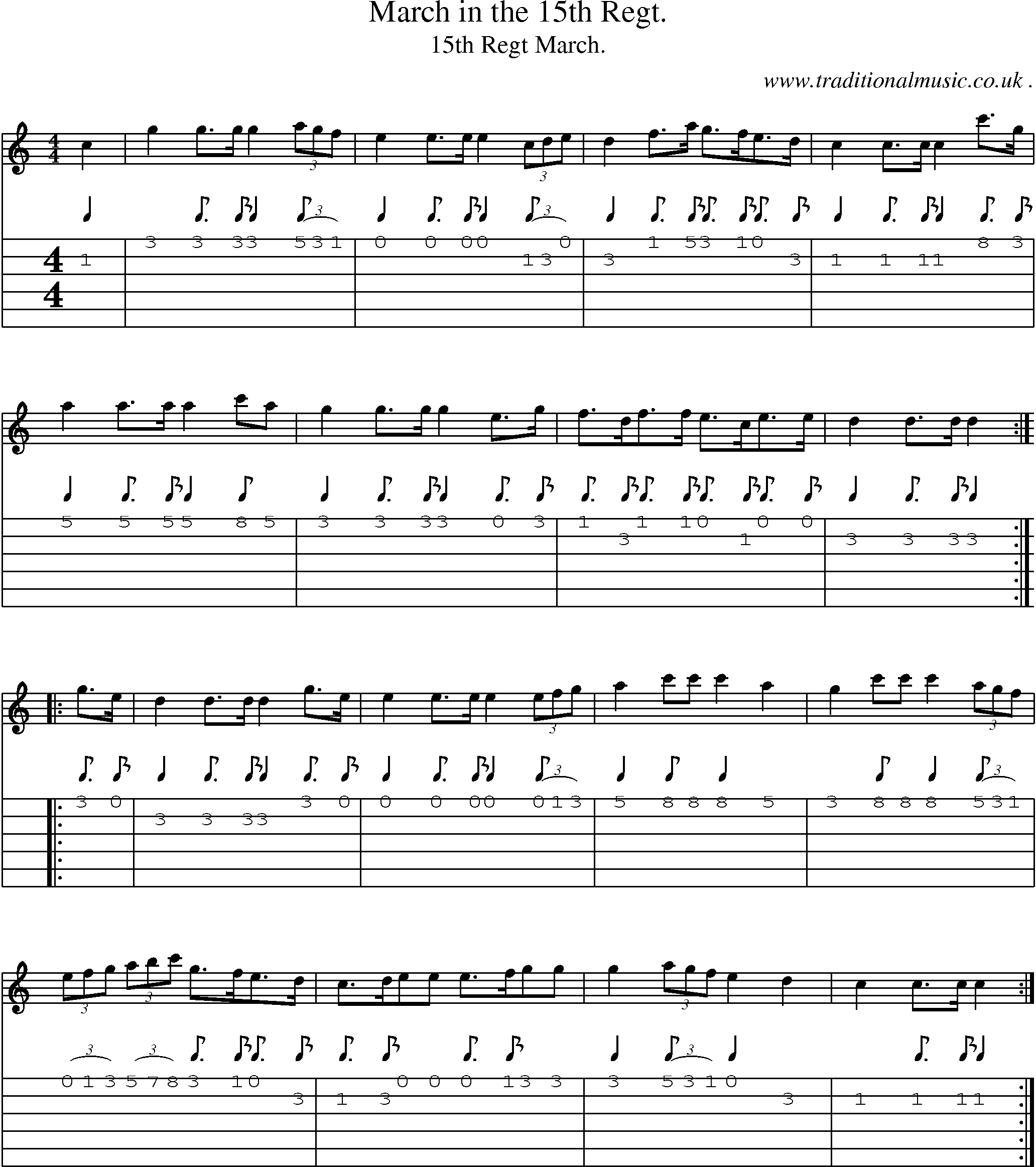 Sheet-Music and Guitar Tabs for March In The 15th Regt