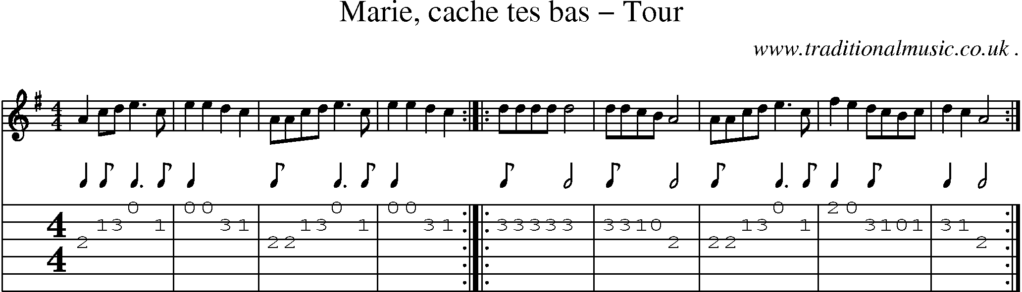 Sheet-Music and Guitar Tabs for Marie Cache Tes Bas Tour