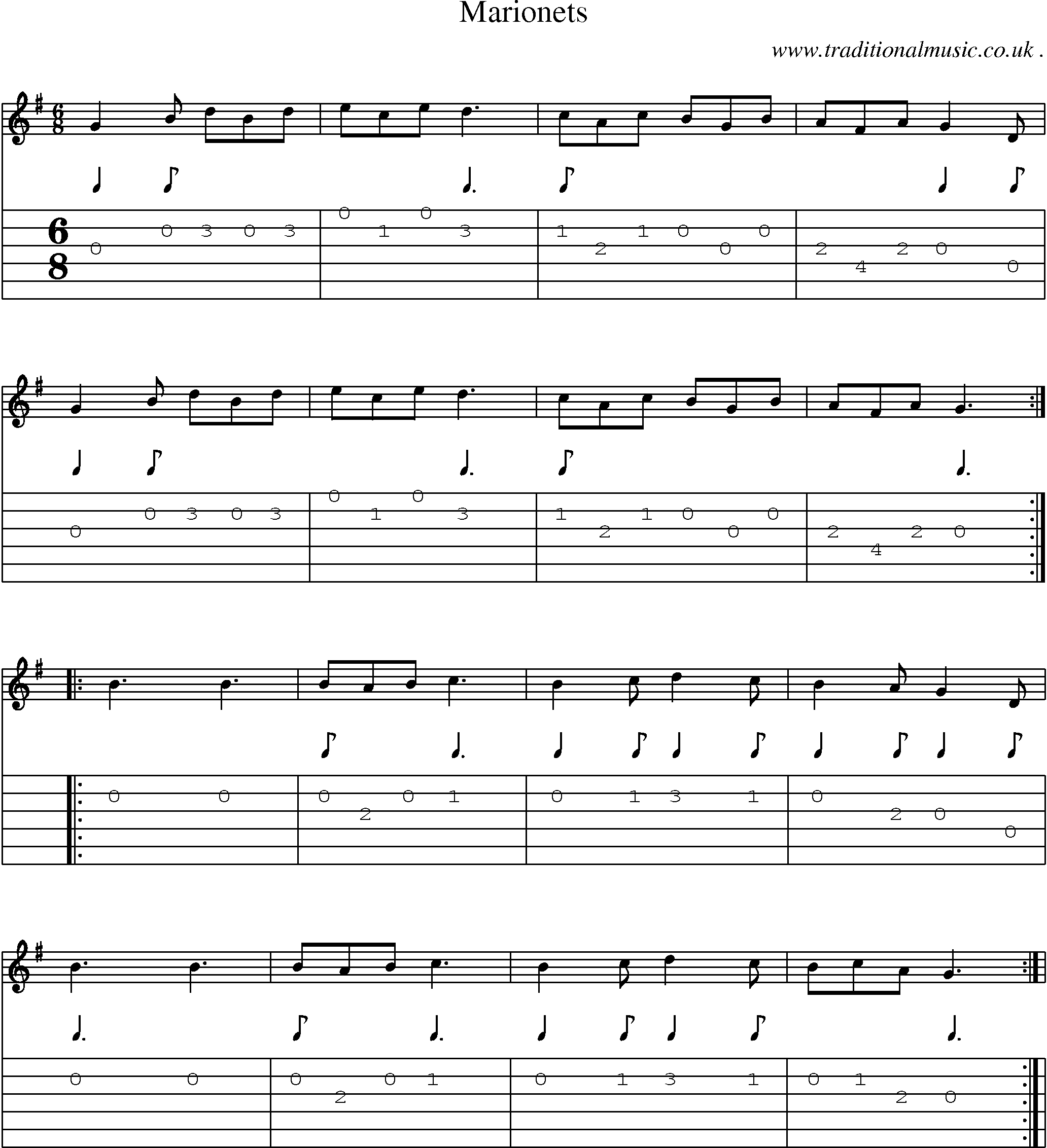 Sheet-Music and Guitar Tabs for Marionets