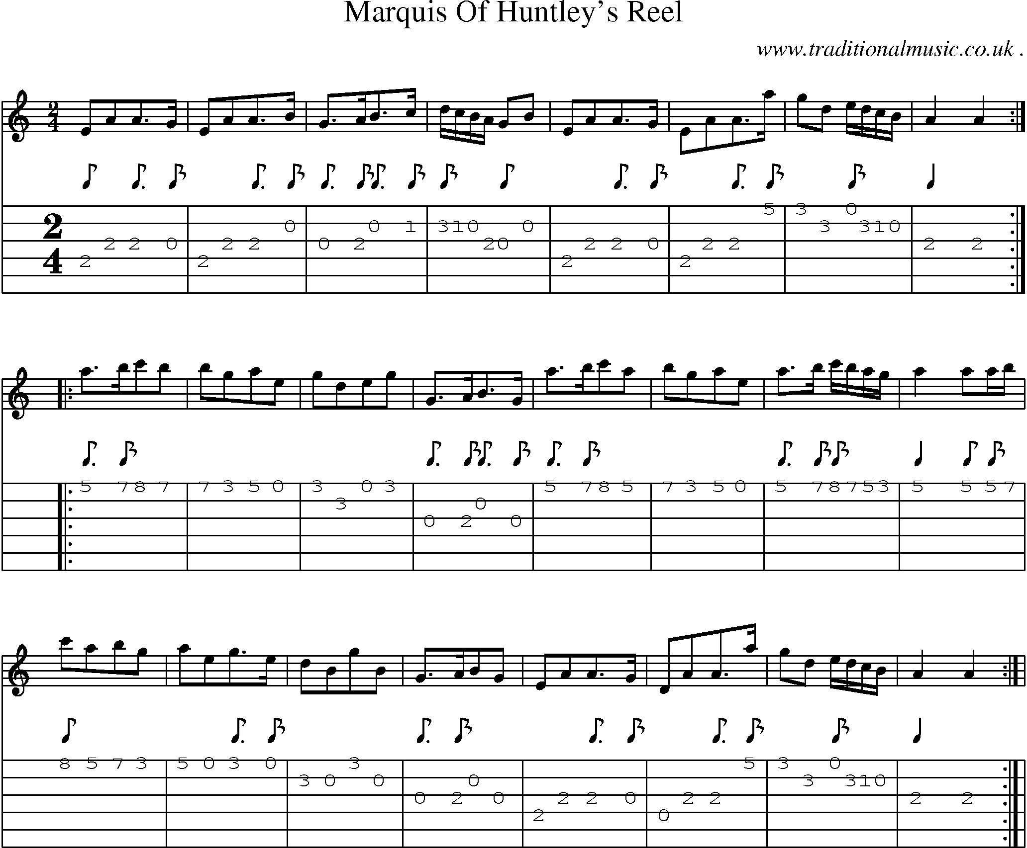 Sheet-Music and Guitar Tabs for Marquis Of Huntley Reel