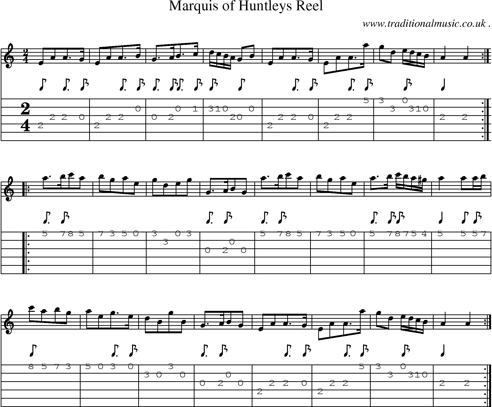 Sheet-Music and Guitar Tabs for Marquis Of Huntleys Reel
