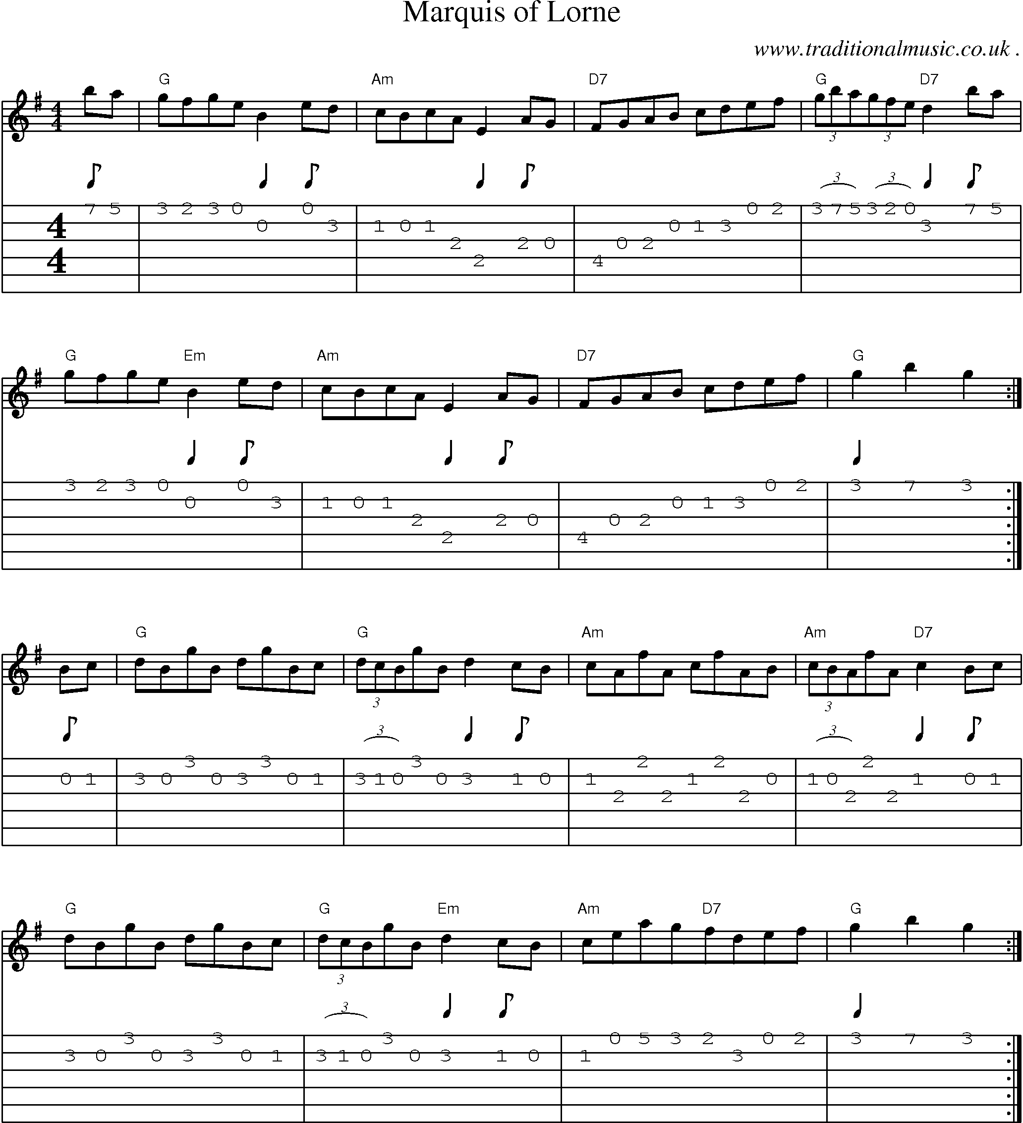 Sheet-Music and Guitar Tabs for Marquis Of Lorne