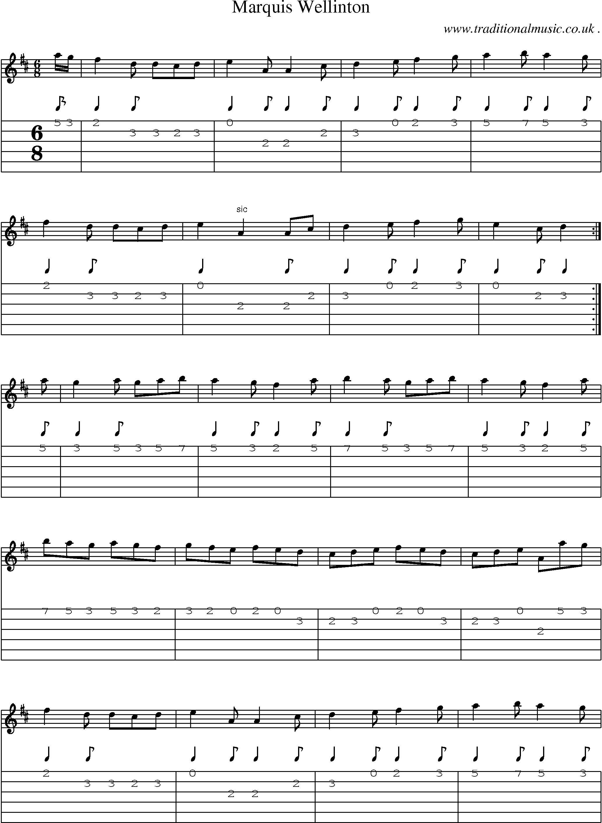 Sheet-Music and Guitar Tabs for Marquis Wellinton