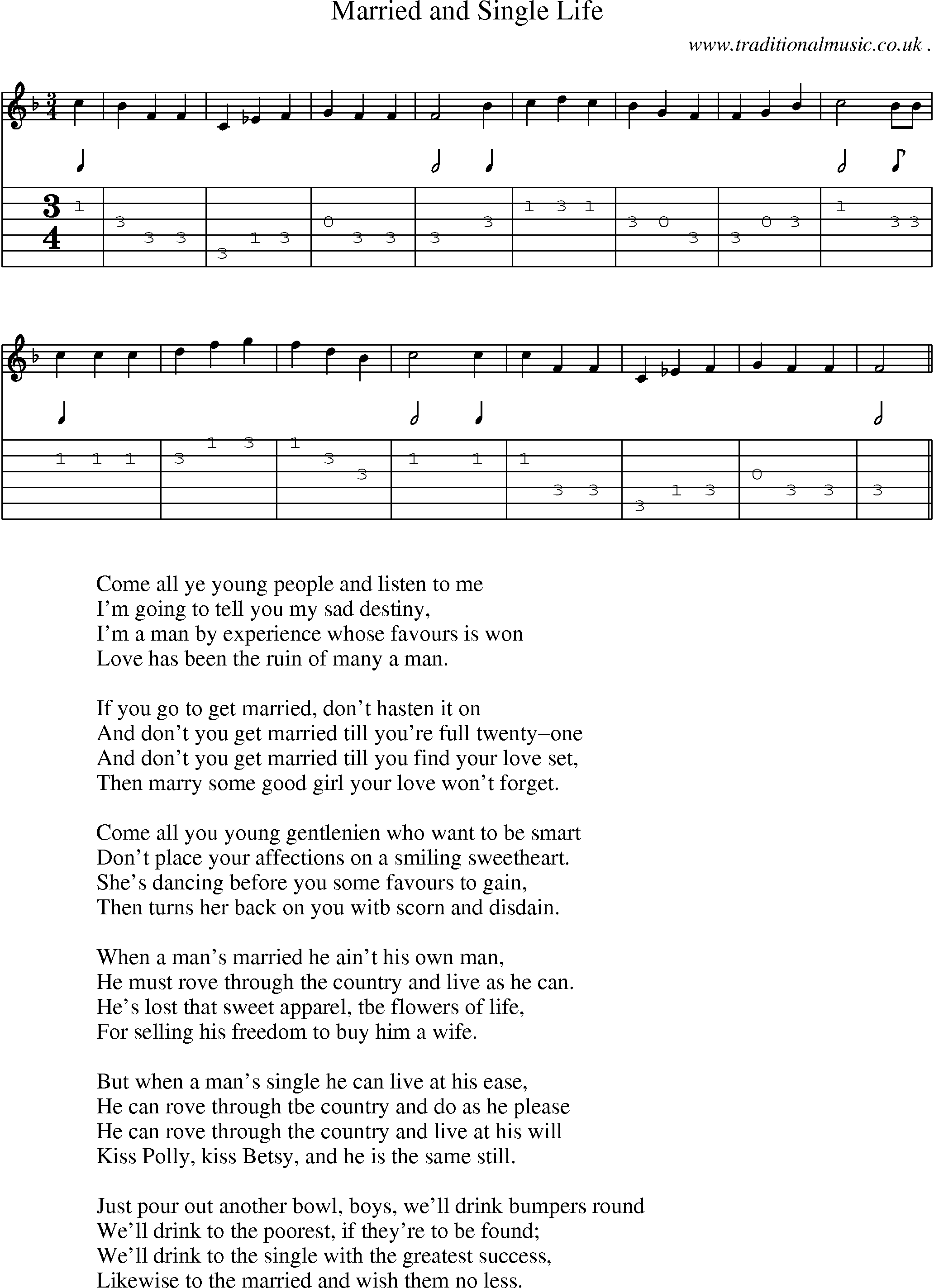 Sheet-Music and Guitar Tabs for Married And Single Life