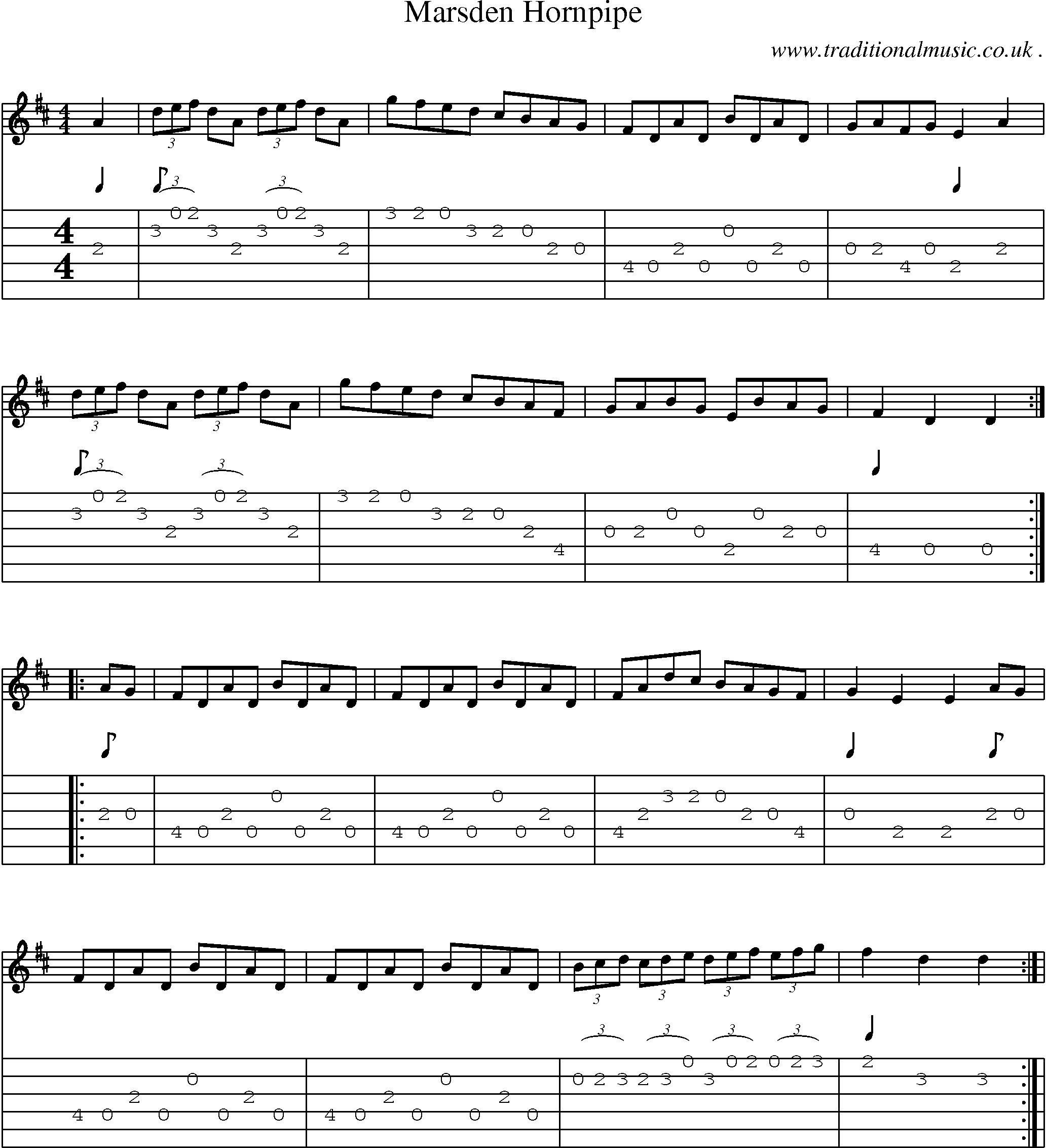 Sheet-Music and Guitar Tabs for Marsden Hornpipe