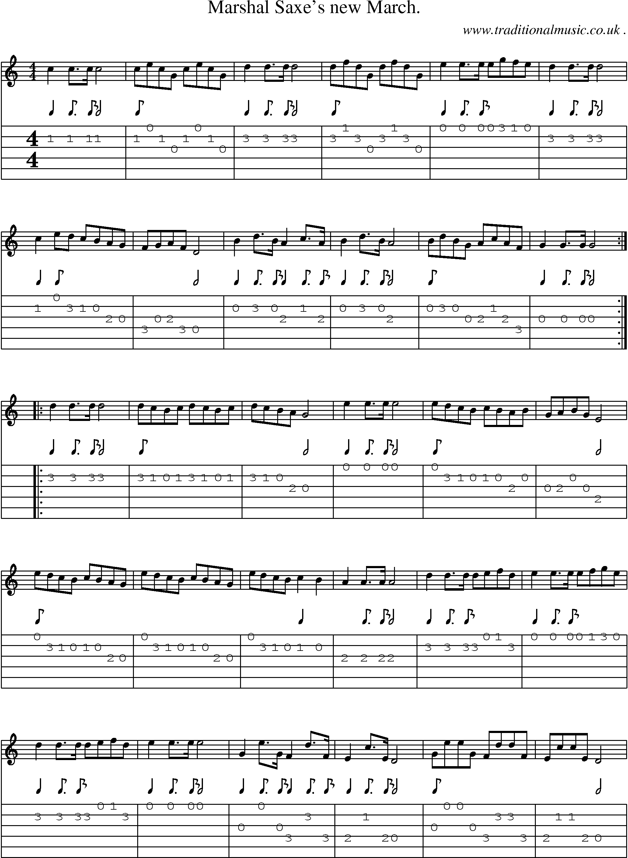 Sheet-Music and Guitar Tabs for Marshal Saxes New March