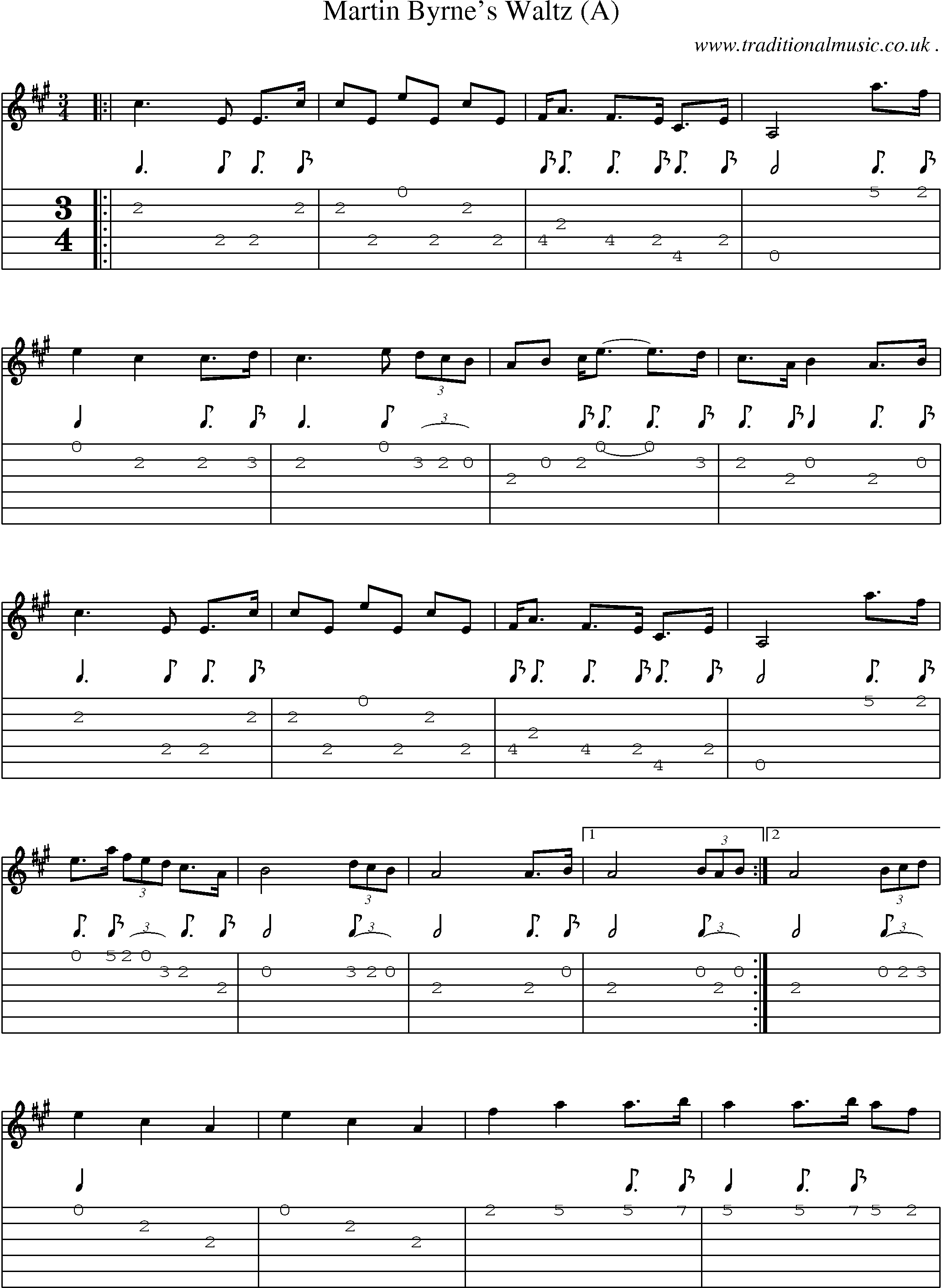 Sheet-Music and Guitar Tabs for Martin Byrnes Waltz (a)