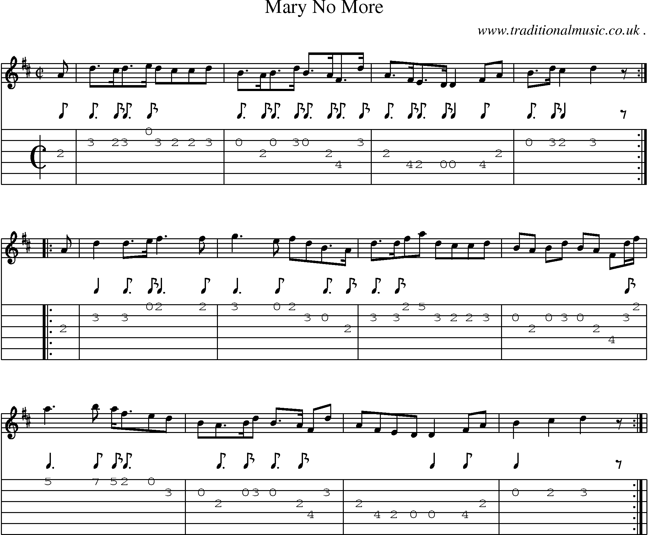 Sheet-Music and Guitar Tabs for Mary No More