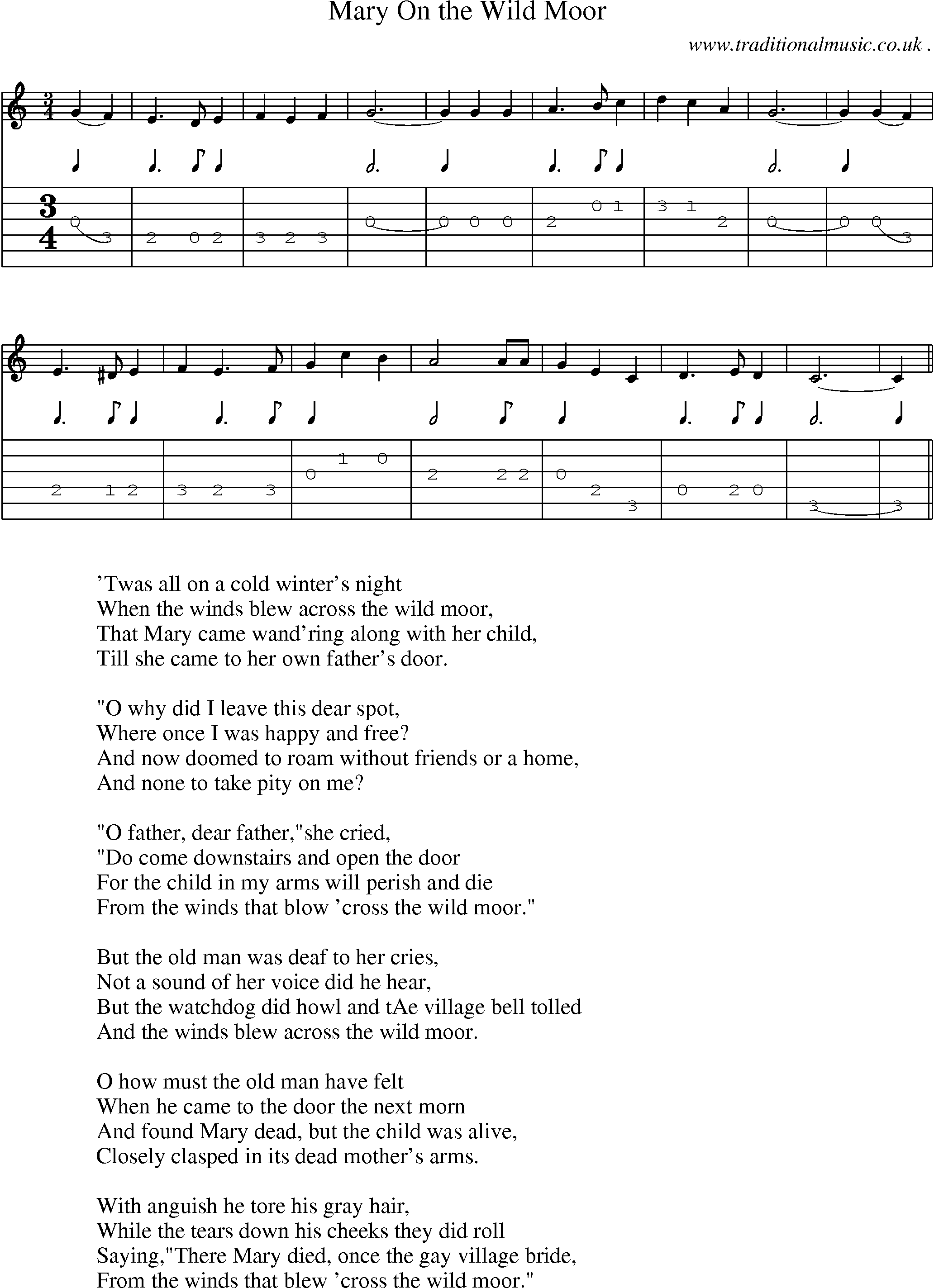 Sheet-Music and Guitar Tabs for Mary On The Wild Moor