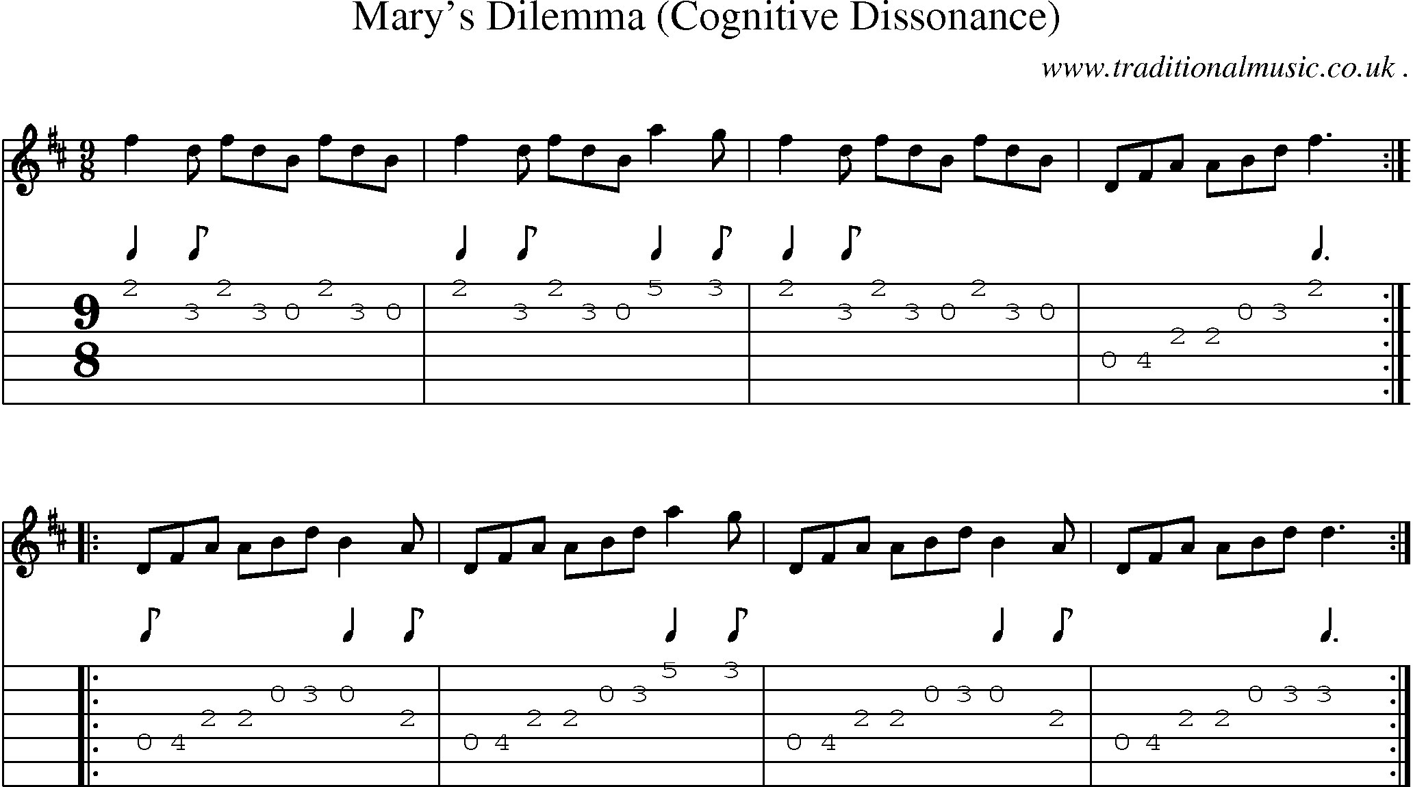 Sheet-Music and Guitar Tabs for Marys Dilemma (cognitive Dissonance)