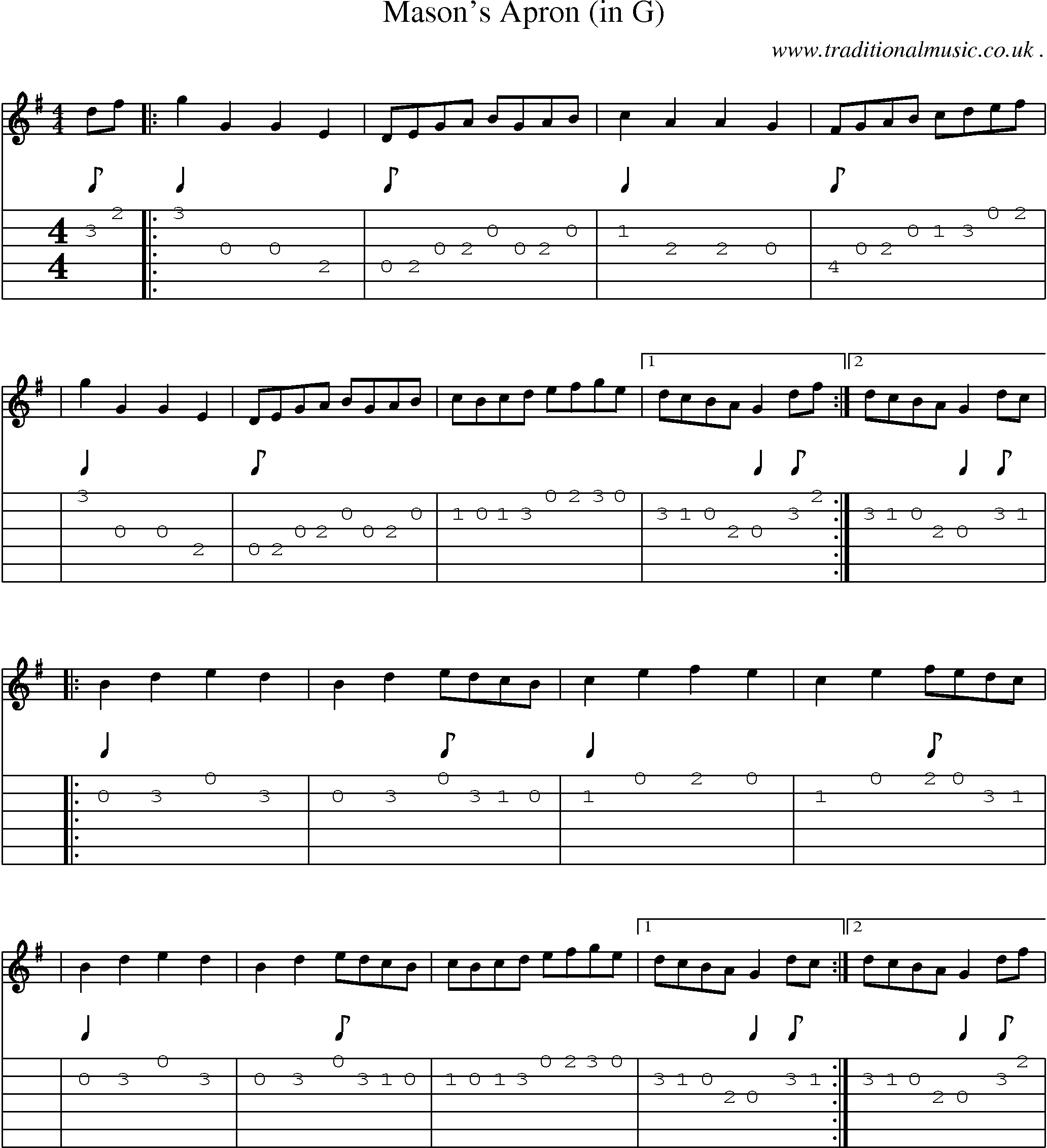 Sheet-Music and Guitar Tabs for Masons Apron (in G)