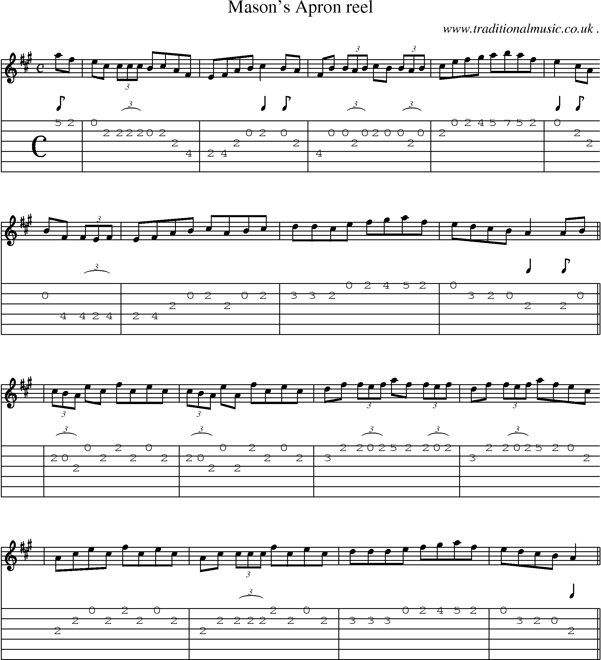 Sheet-Music and Guitar Tabs for Masons Apron Reel