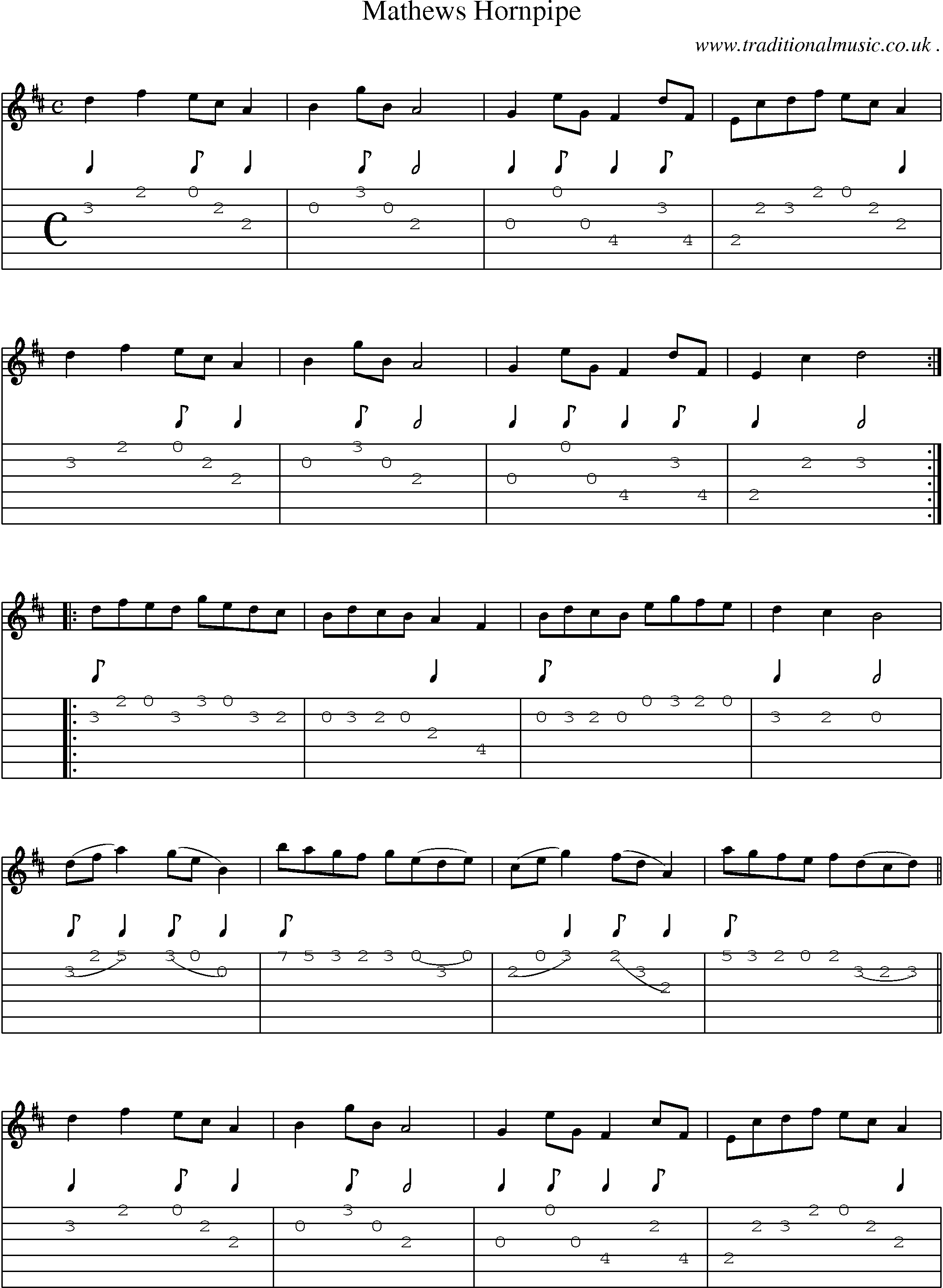Sheet-Music and Guitar Tabs for Mathews Hornpipe