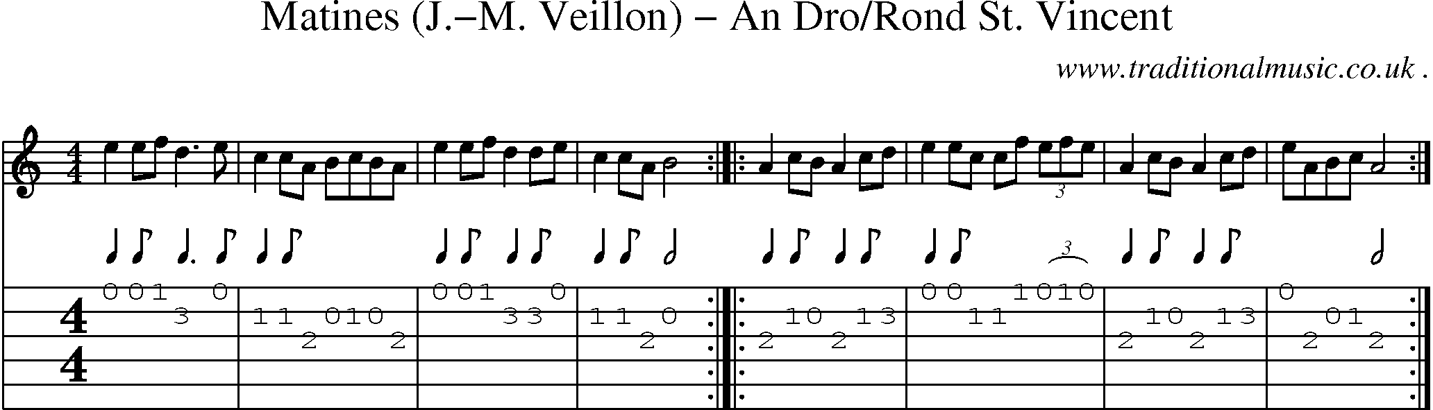 Sheet-Music and Guitar Tabs for Matines (j-m Veillon) An Drorond St Vincent