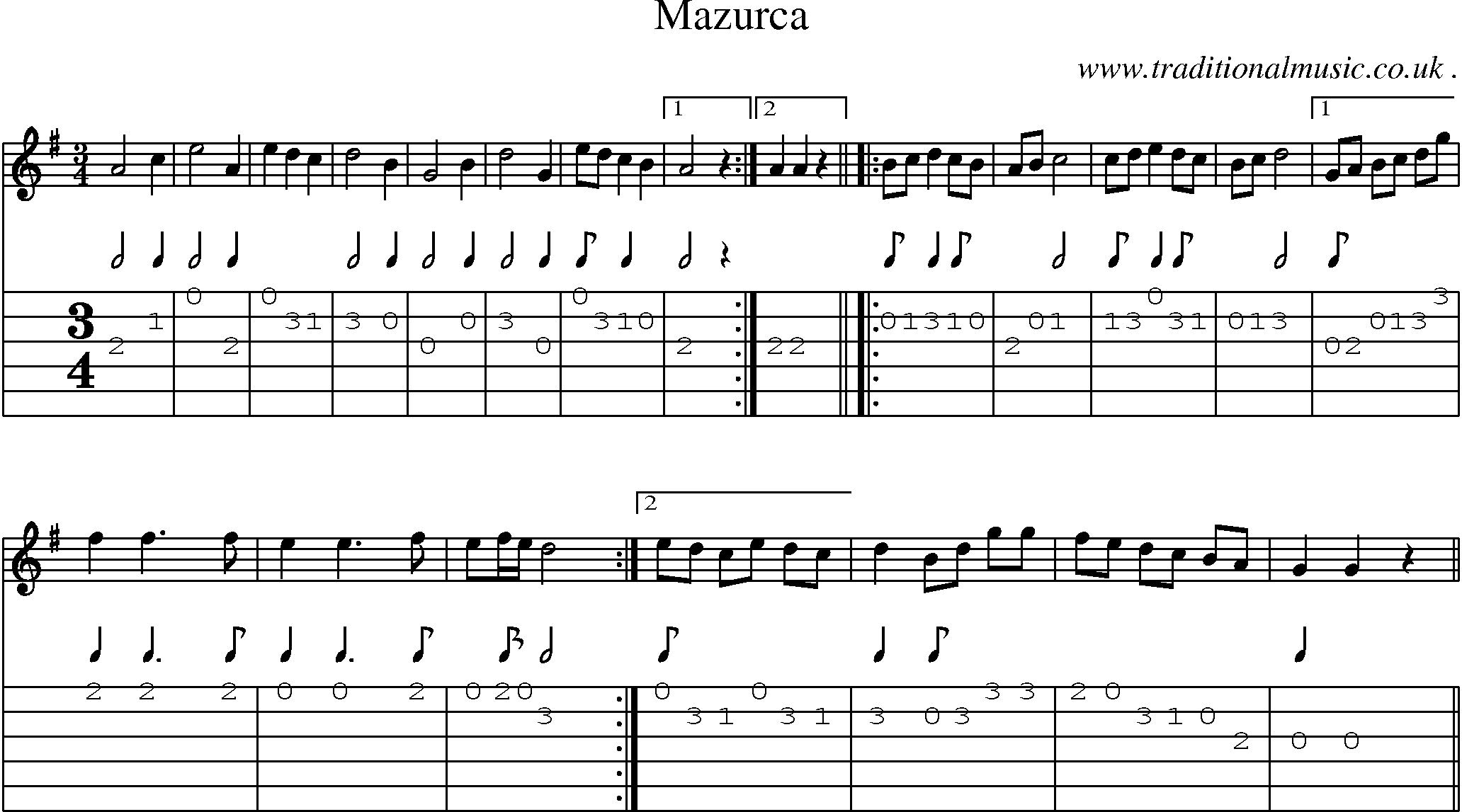 Sheet-Music and Guitar Tabs for Mazurca