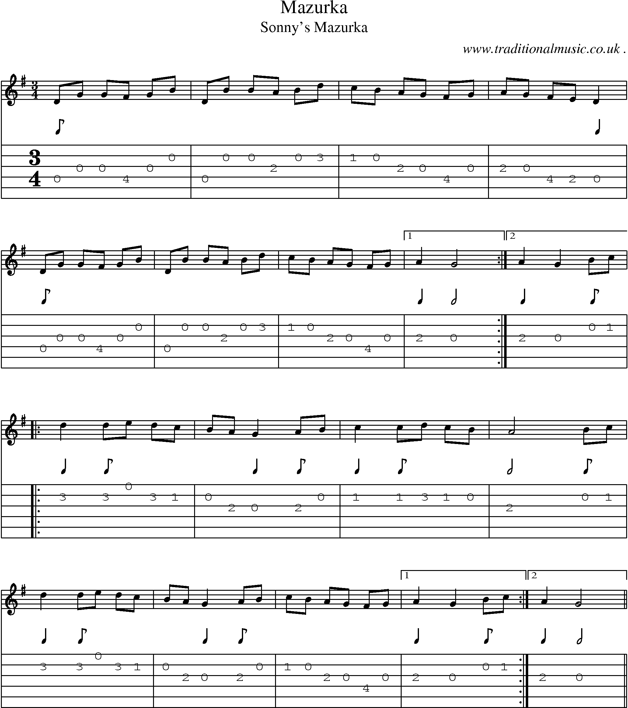 Sheet-Music and Guitar Tabs for Mazurka